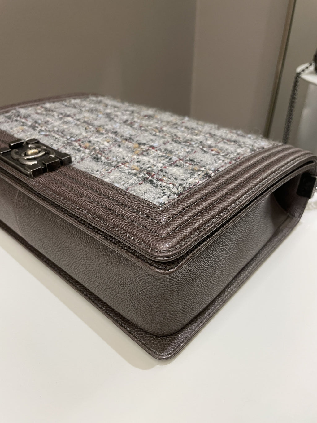 Chanel Quilted Boy Large Toffee Caviar / Tweed
