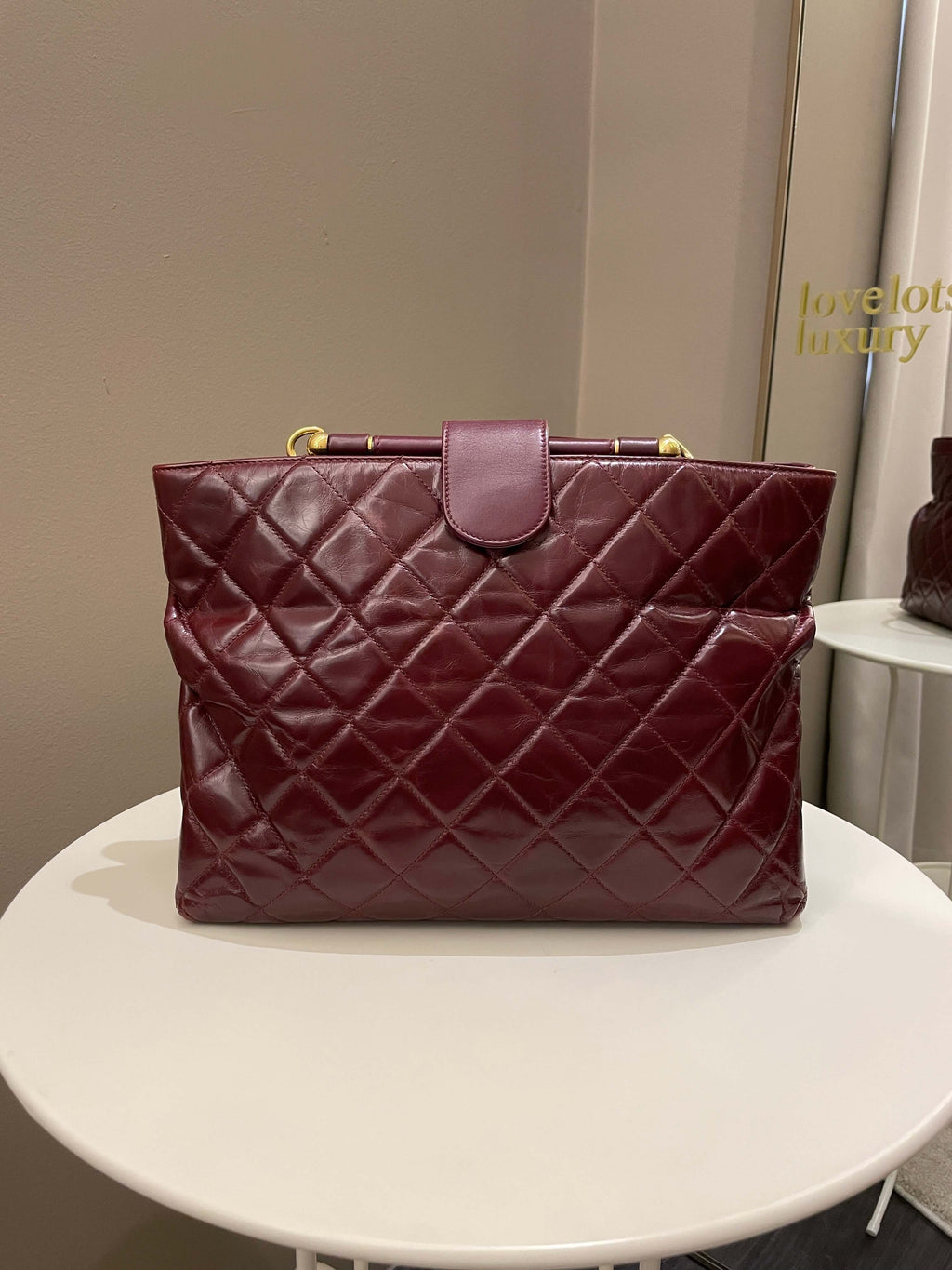 Chanel Quilted CC Portobello Tote Burgundy Distressed Leather