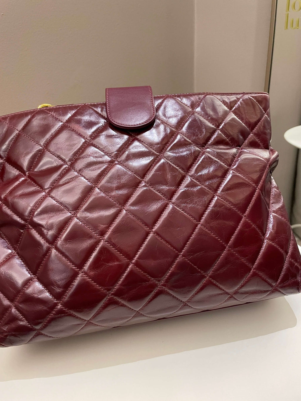 Chanel Quilted CC Portobello Tote Burgundy Distressed Leather