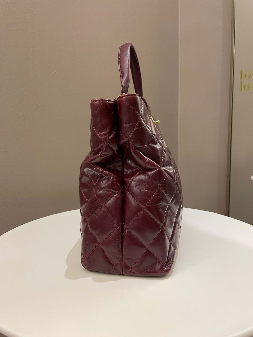 Chanel Quilted CC Portobello Tote Burgundy Distressed Leather