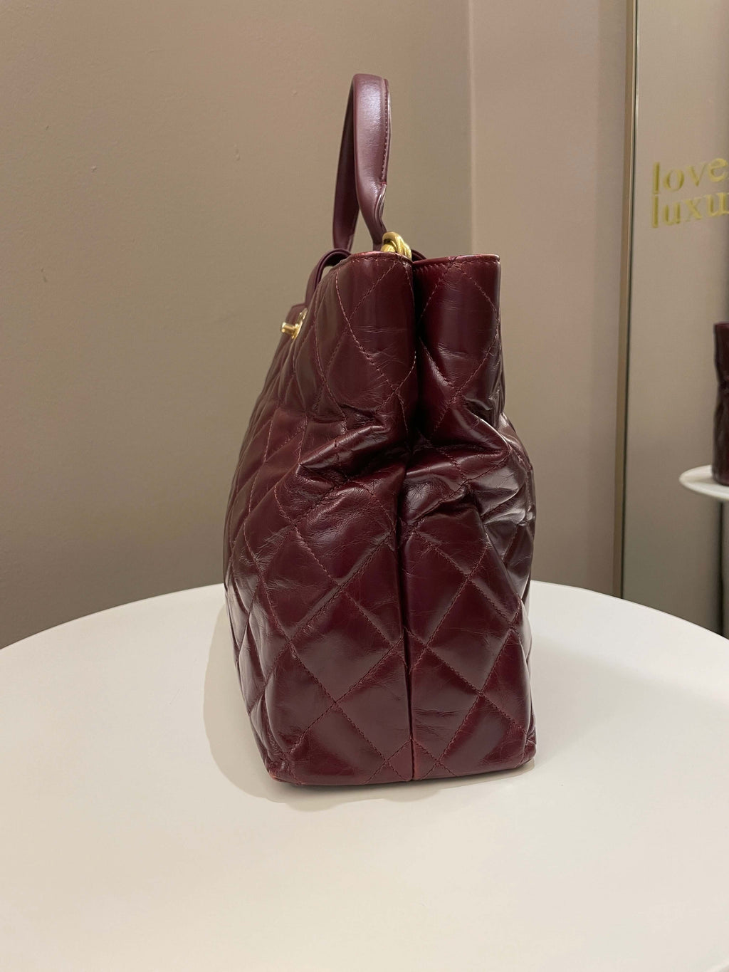 Chanel Quilted CC Portobello Tote Burgundy Distressed Leather