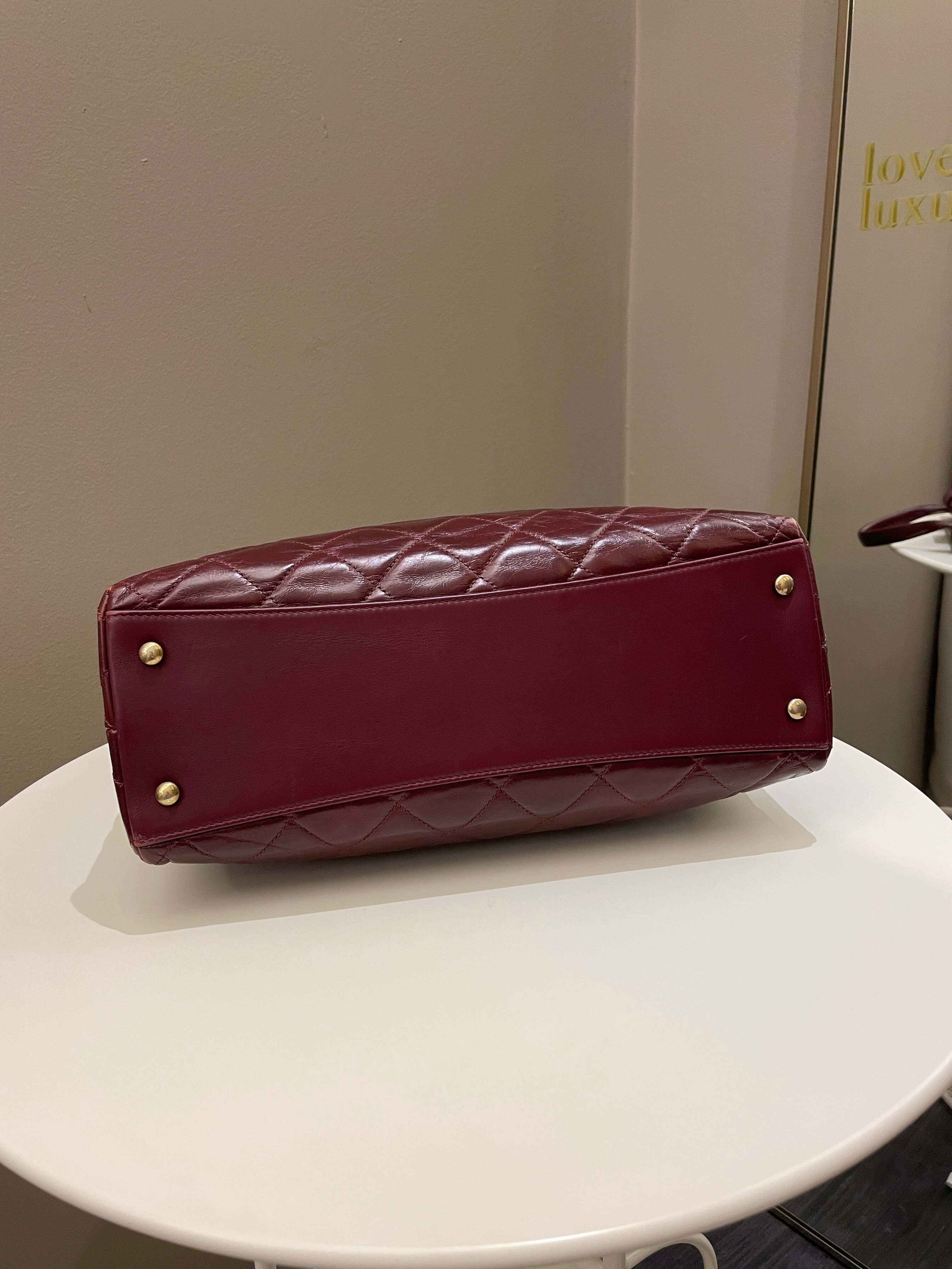 Chanel Quilted CC Portobello Tote Burgundy Distressed Leather