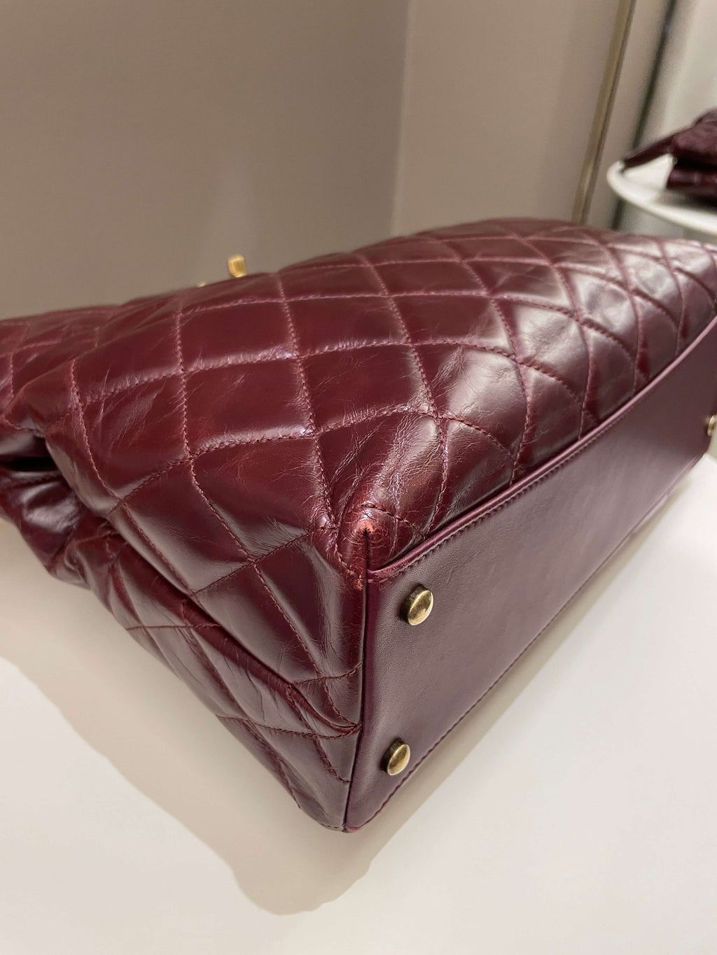 Chanel Quilted CC Portobello Tote Burgundy Distressed Leather