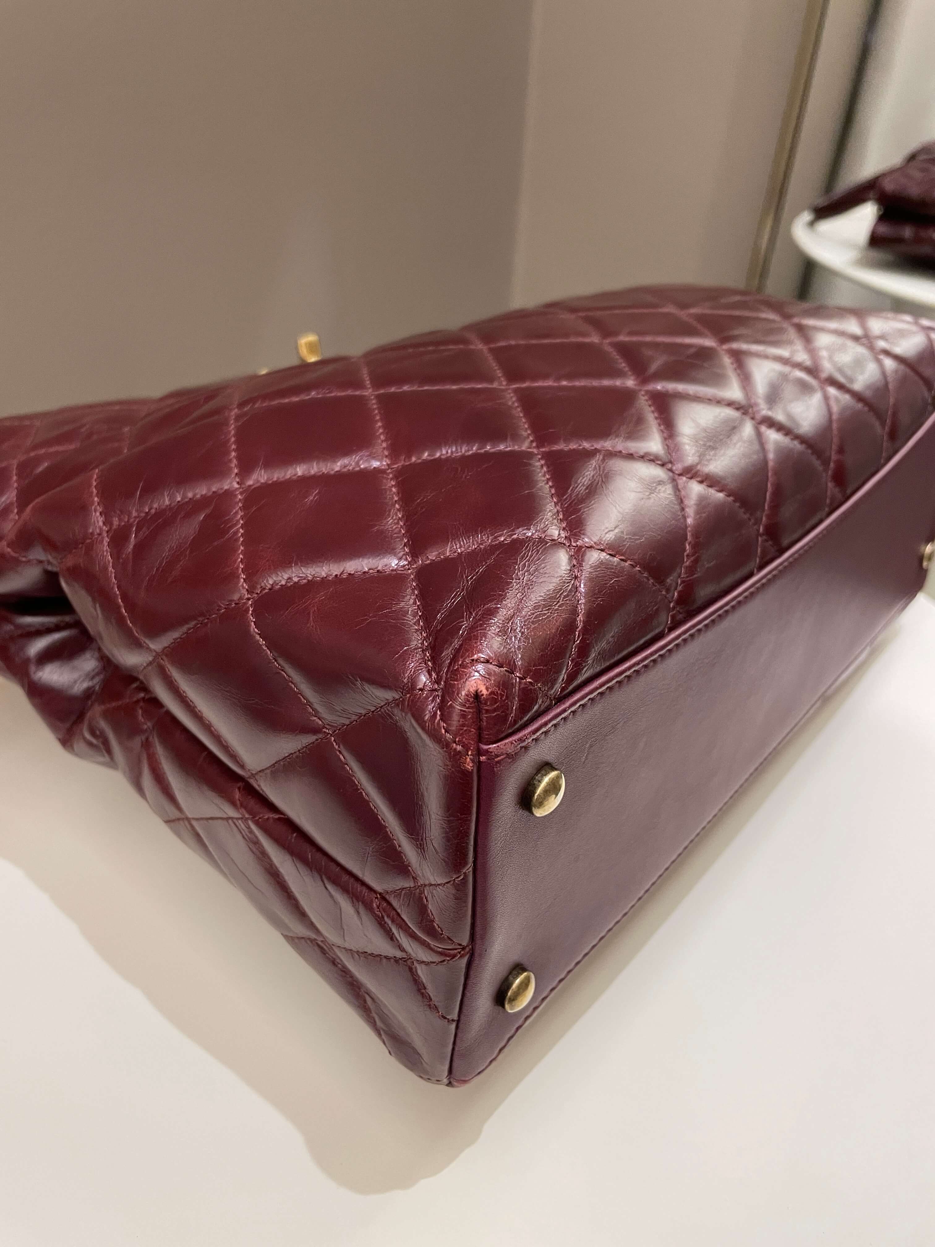 Chanel Quilted CC Portobello Tote Burgundy Distressed Leather