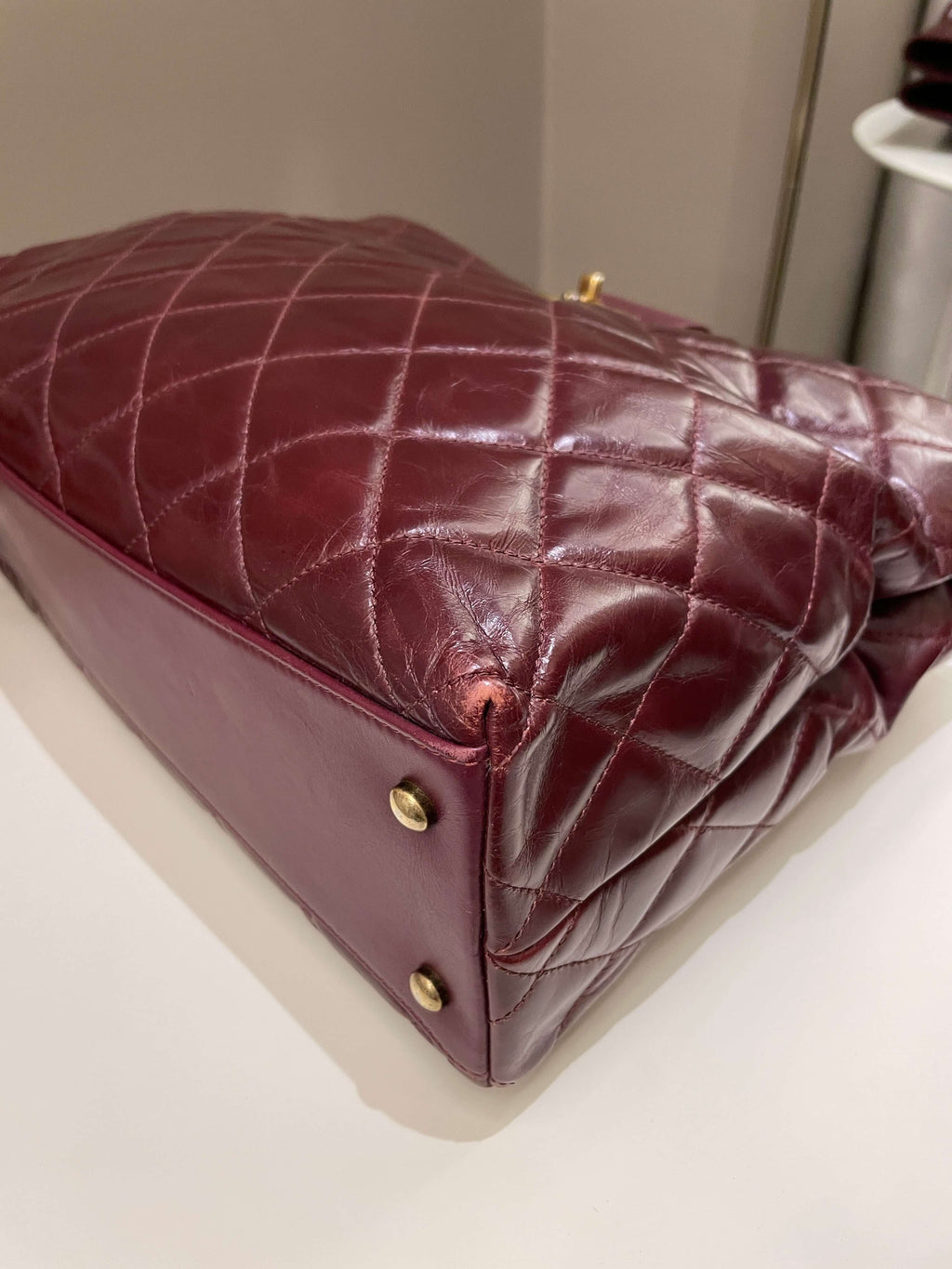 Chanel Quilted CC Portobello Tote Burgundy Distressed Leather