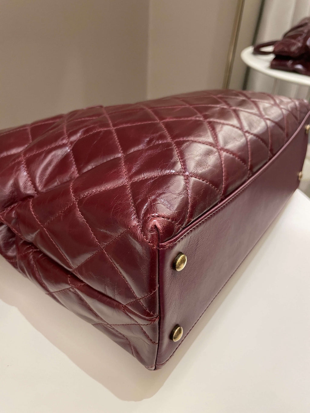 Chanel Quilted CC Portobello Tote Burgundy Distressed Leather