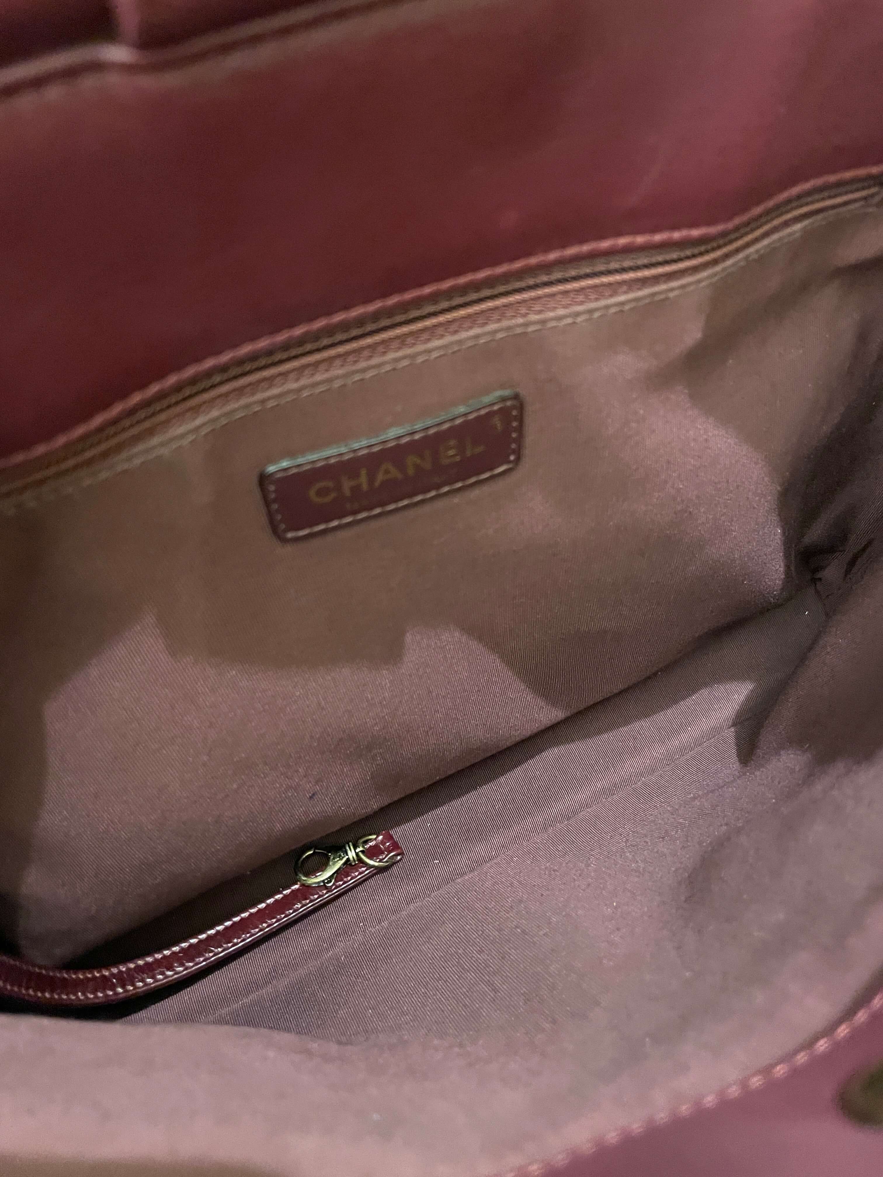Chanel Quilted CC Portobello Tote Burgundy Distressed Leather