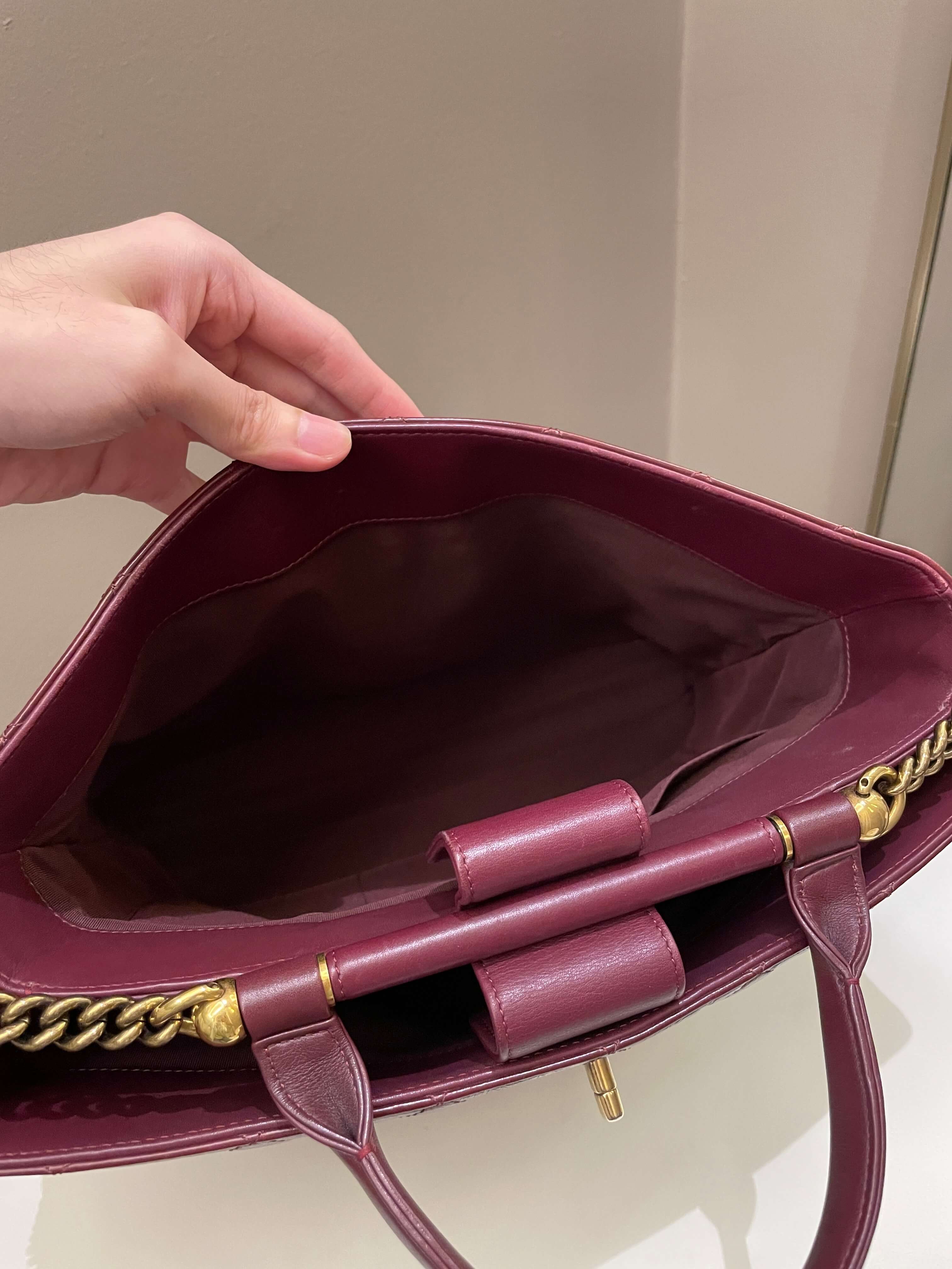 Chanel Quilted CC Portobello Tote Burgundy Distressed Leather