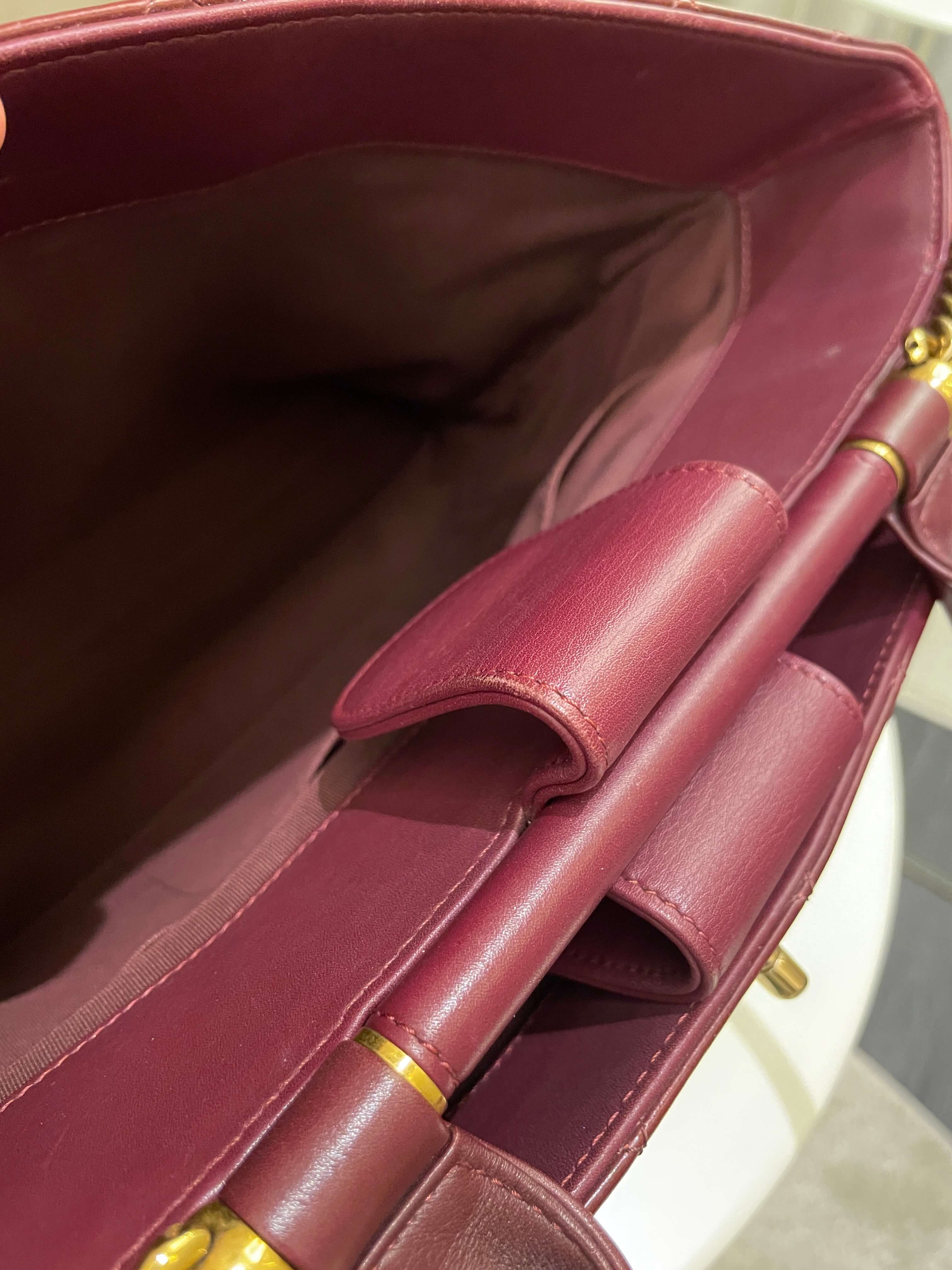 Chanel Quilted CC Portobello Tote Burgundy Distressed Leather
