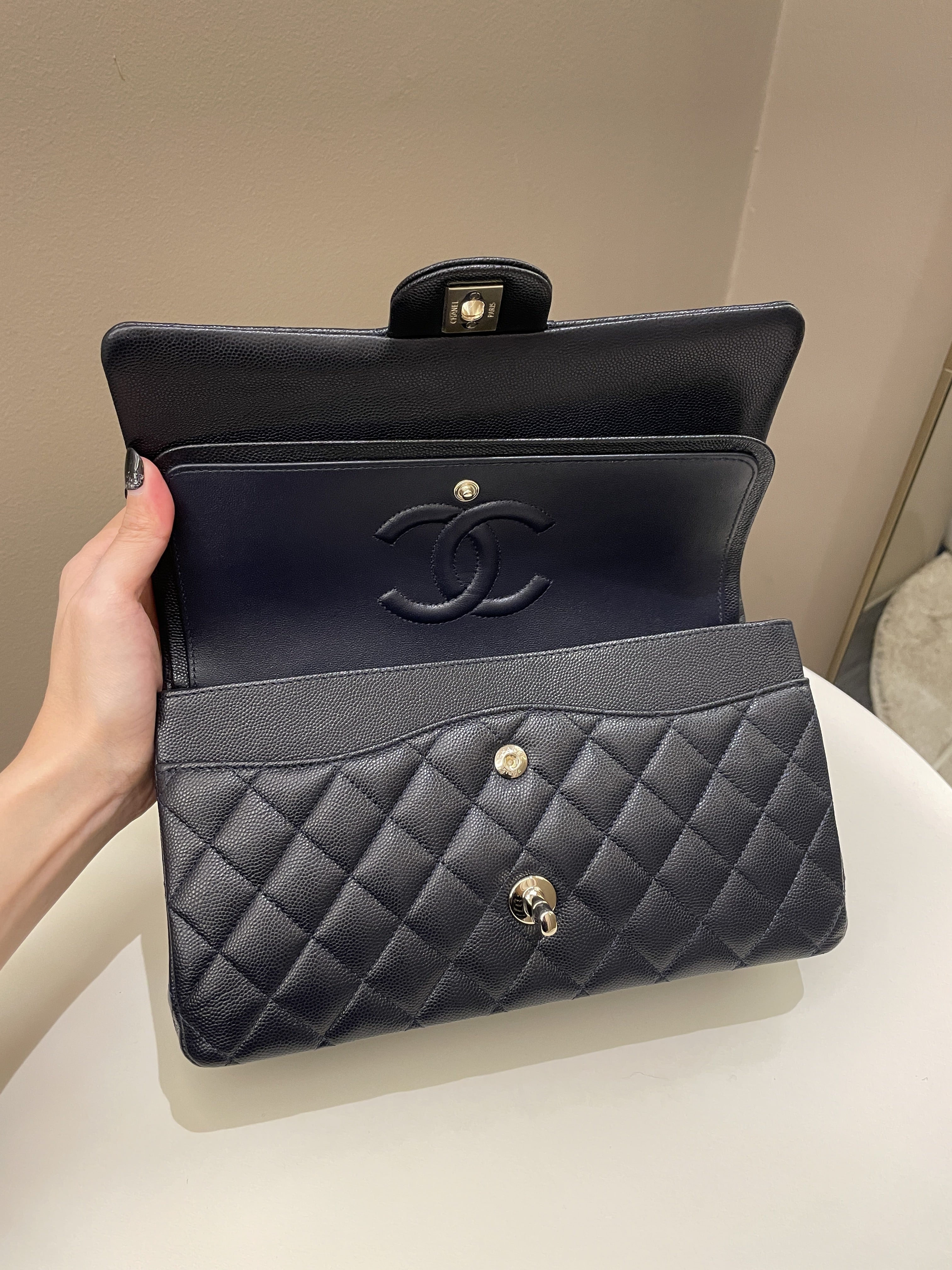 Chanel Classic Quilted Medium Double Flap Midnight Blue Caviar