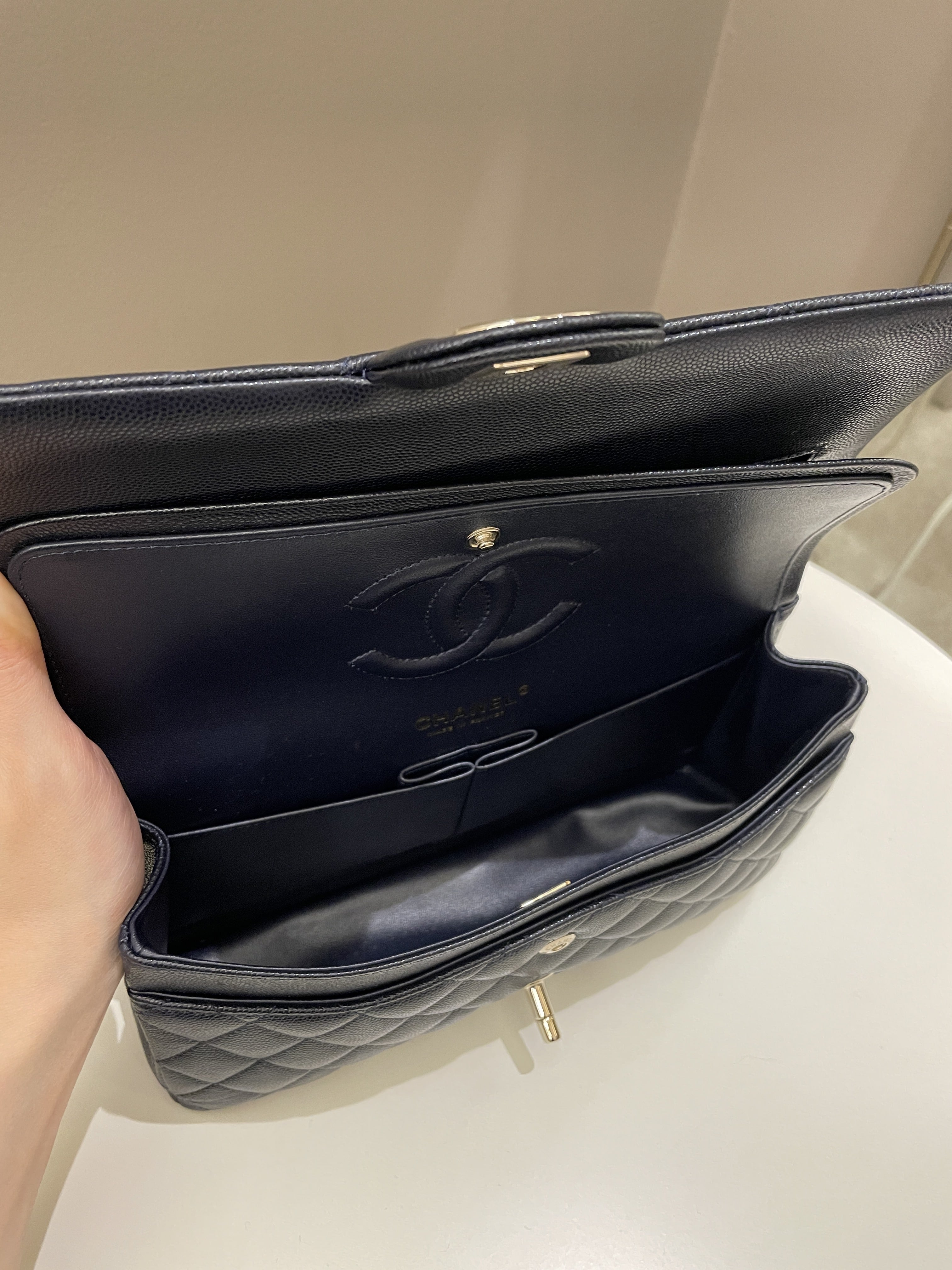 Chanel Classic Quilted Medium Double Flap Midnight Blue Caviar