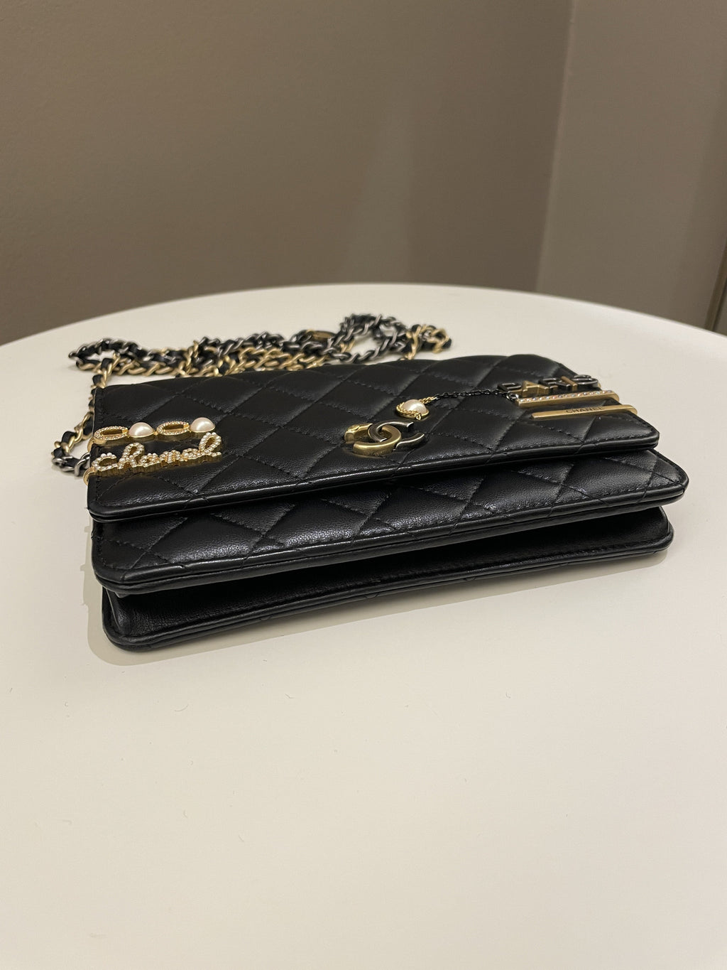 Chanel Coco Pearl Signature Wallet on Chain Black Lambskin