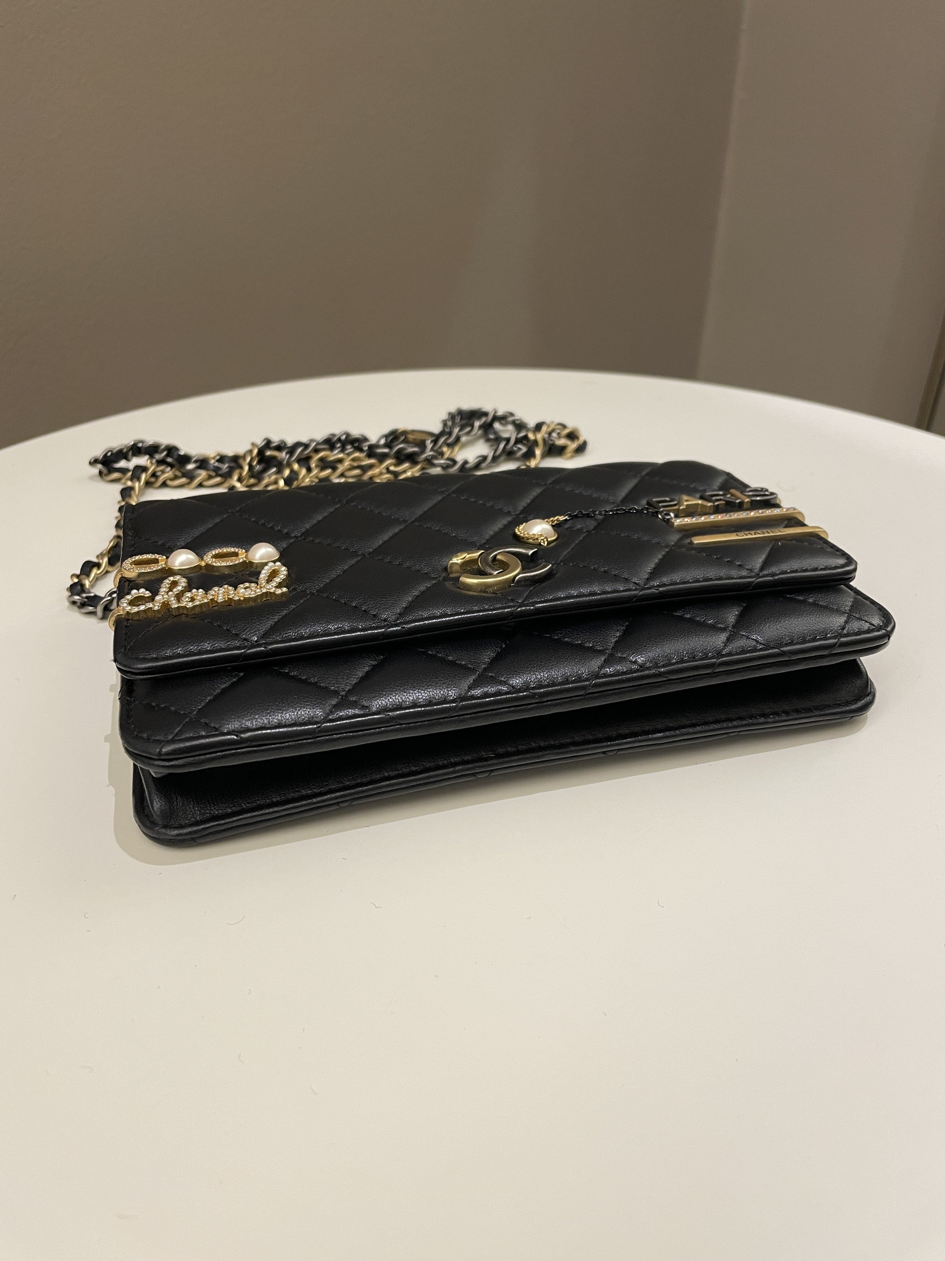 Chanel Coco Pearl Signature Wallet on Chain Black Lambskin