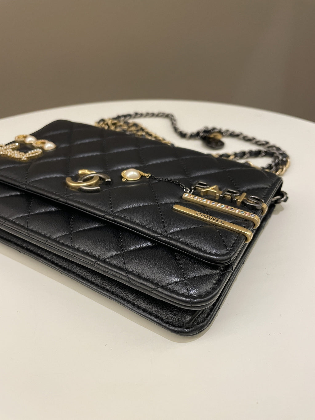 Chanel Coco Pearl Signature Wallet on Chain Black Lambskin