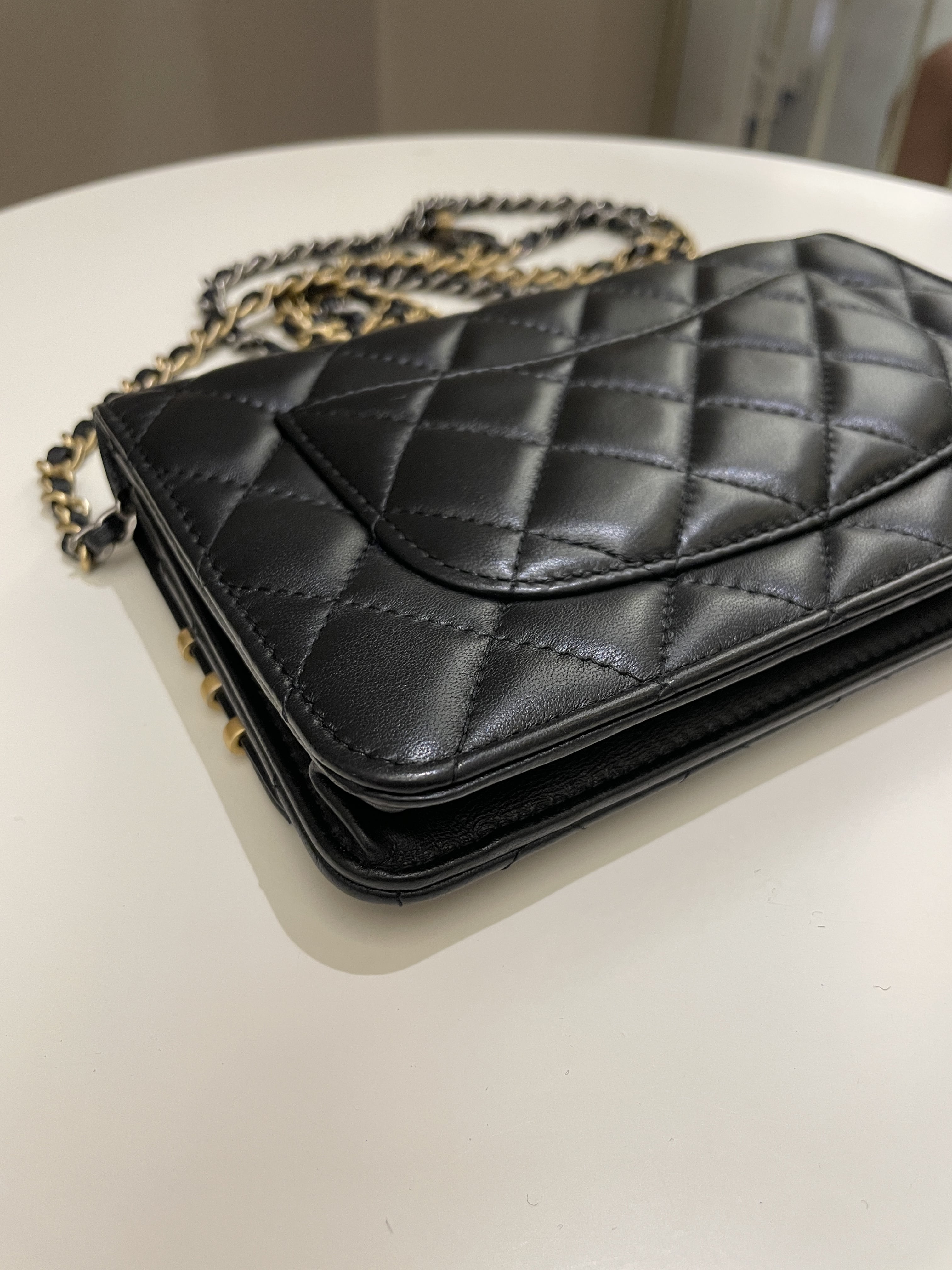 Chanel Coco Pearl Signature Wallet on Chain Black Lambskin