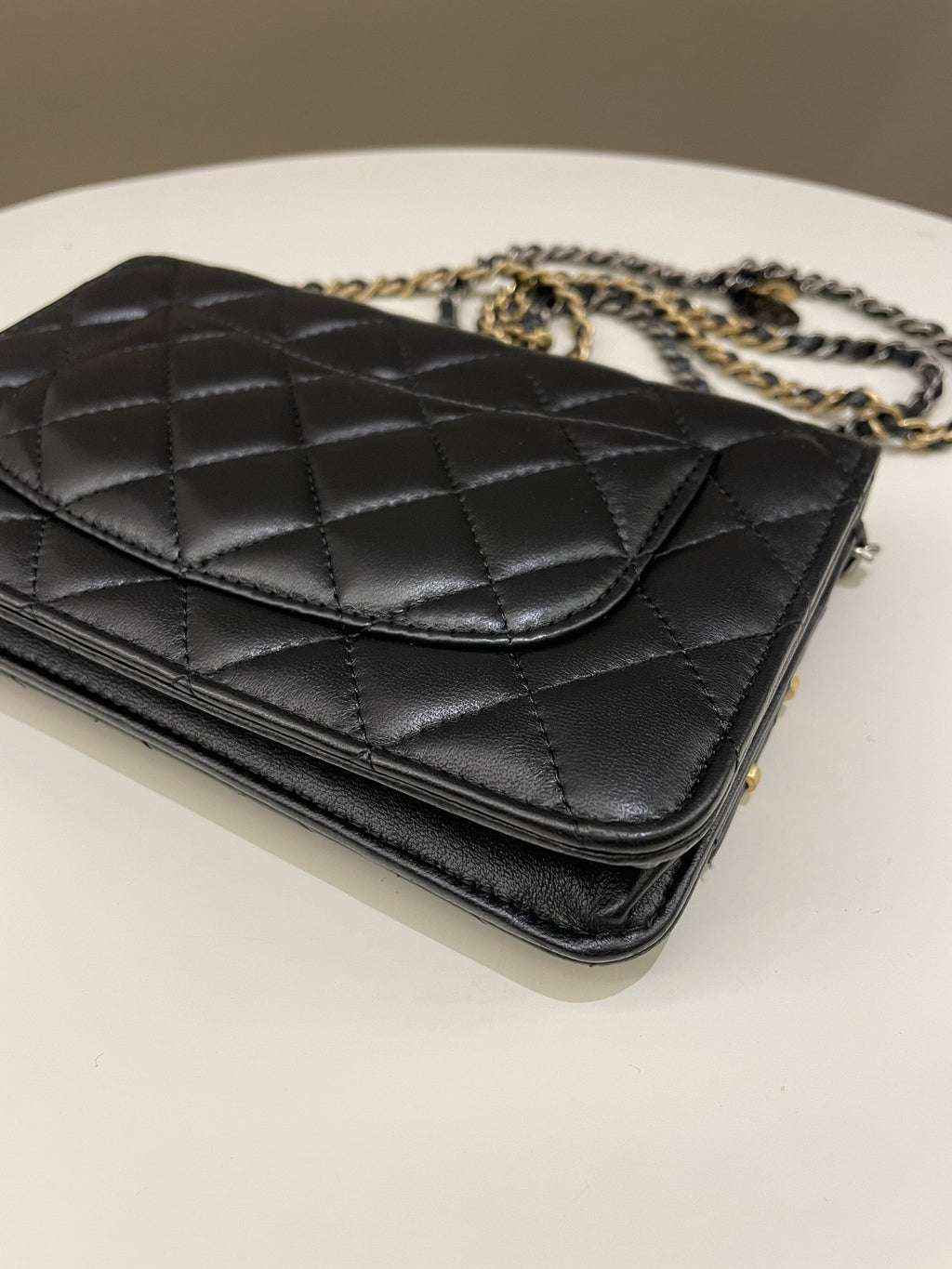 Chanel Coco Pearl Signature Wallet on Chain Black Lambskin