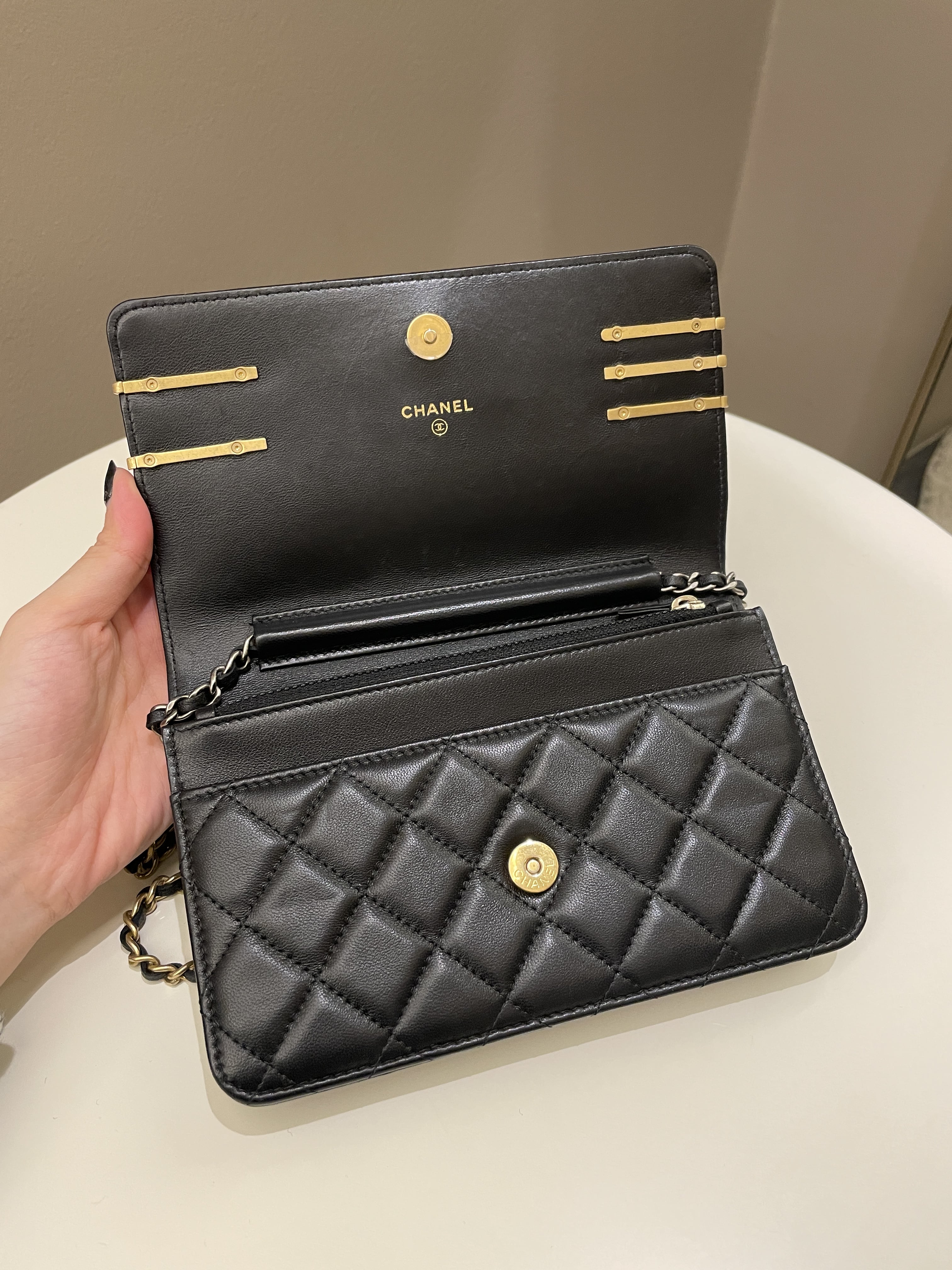 Chanel Coco Pearl Signature Wallet on Chain Black Lambskin