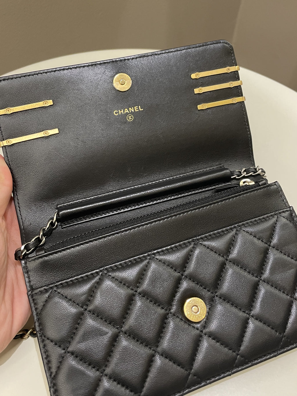 Chanel Coco Pearl Signature Wallet on Chain Black Lambskin