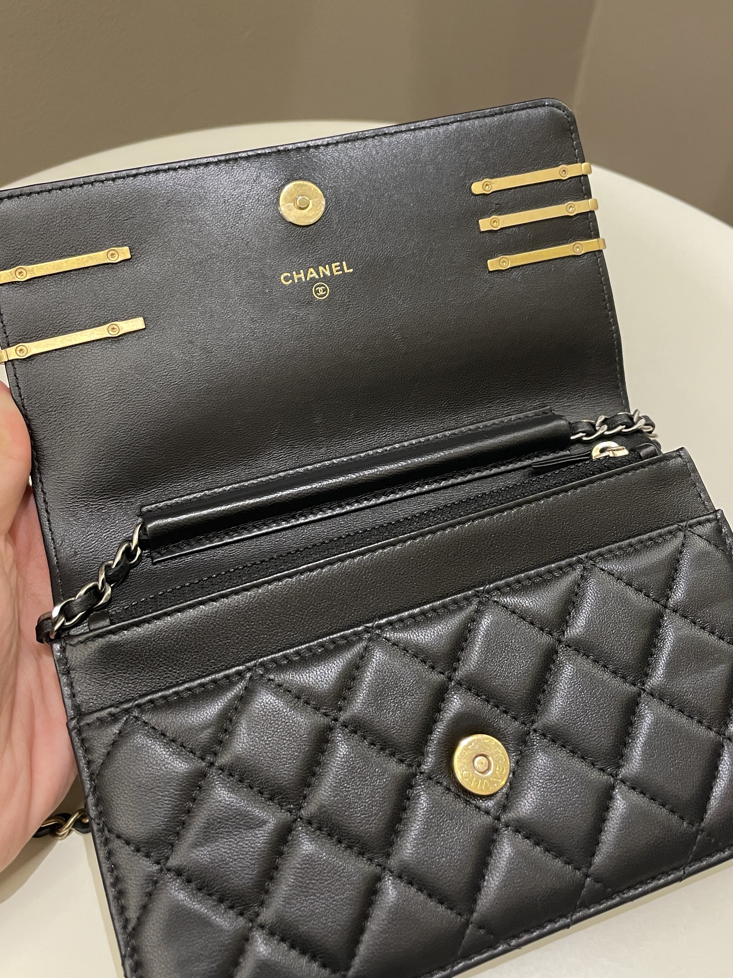Chanel Coco Pearl Signature Wallet on Chain Black Lambskin