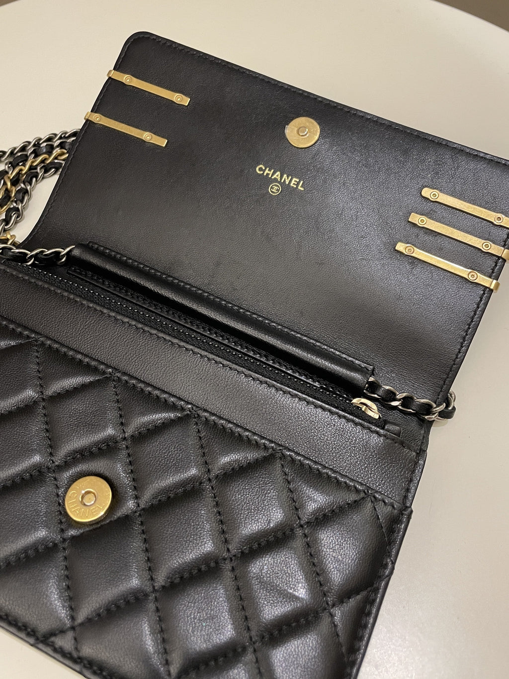 Chanel Coco Pearl Signature Wallet on Chain Black Lambskin
