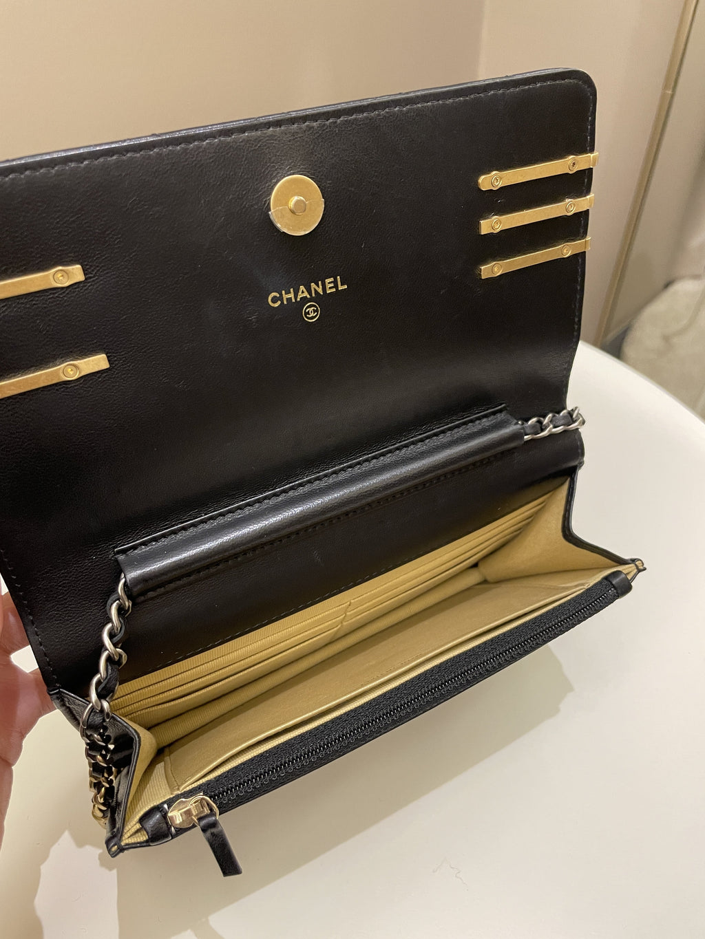 Chanel Coco Pearl Signature Wallet on Chain Black Lambskin