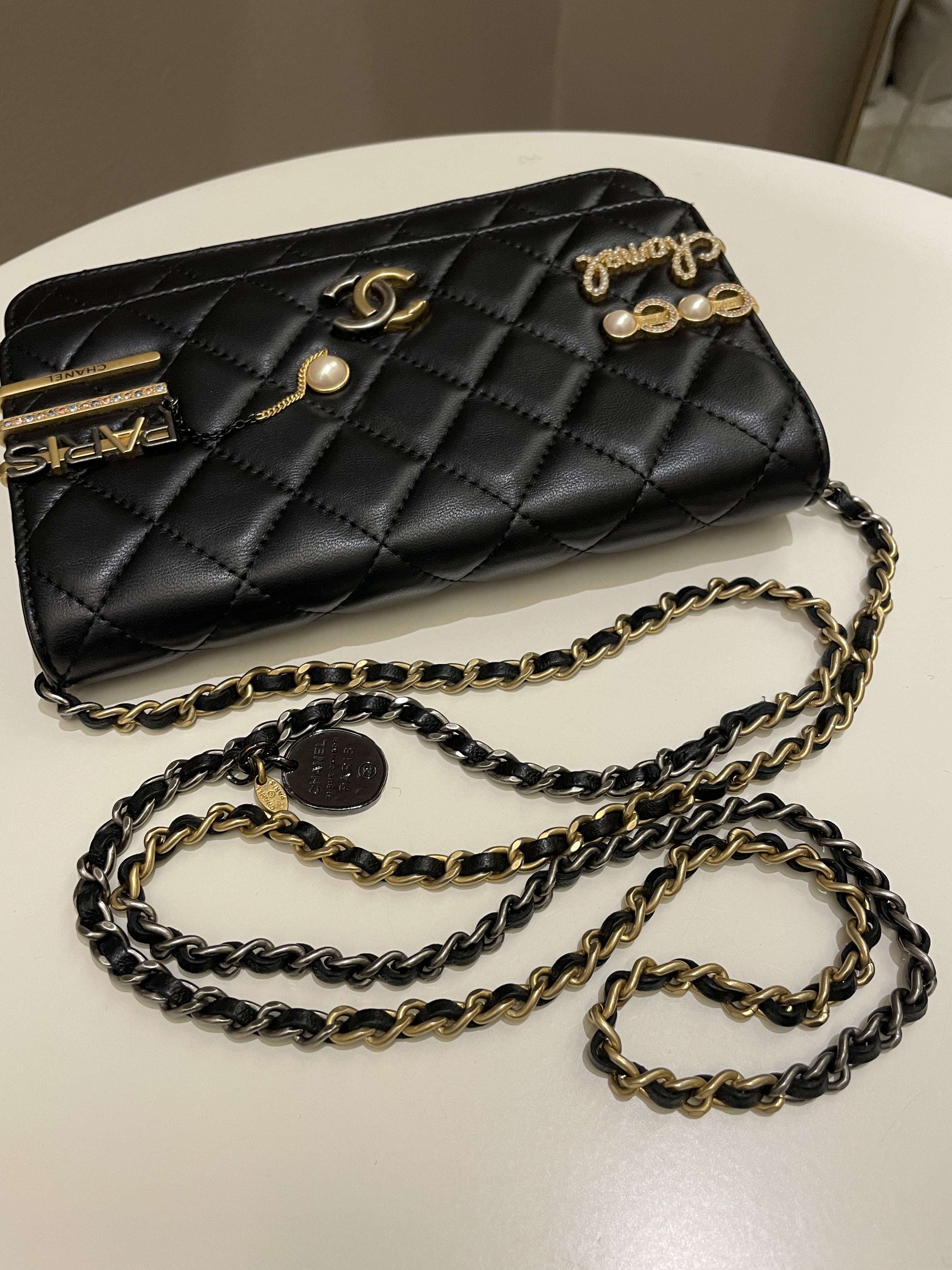 Chanel Coco Pearl Signature Wallet on Chain Black Lambskin