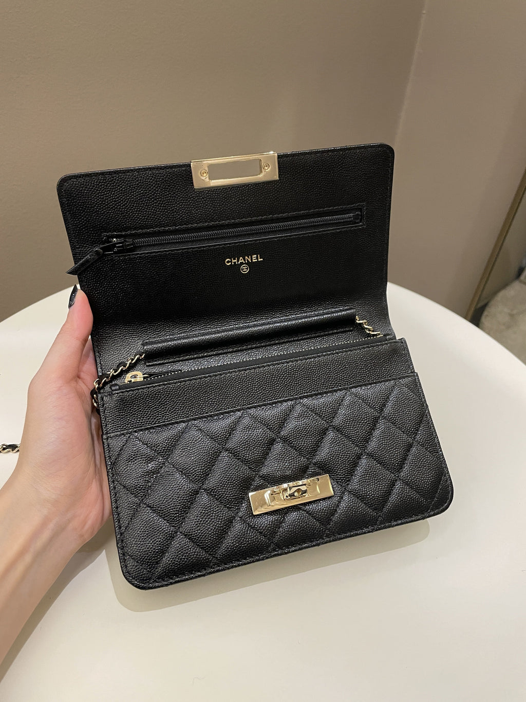 Chanel Golden Class Wallet On Chain Black Caviar