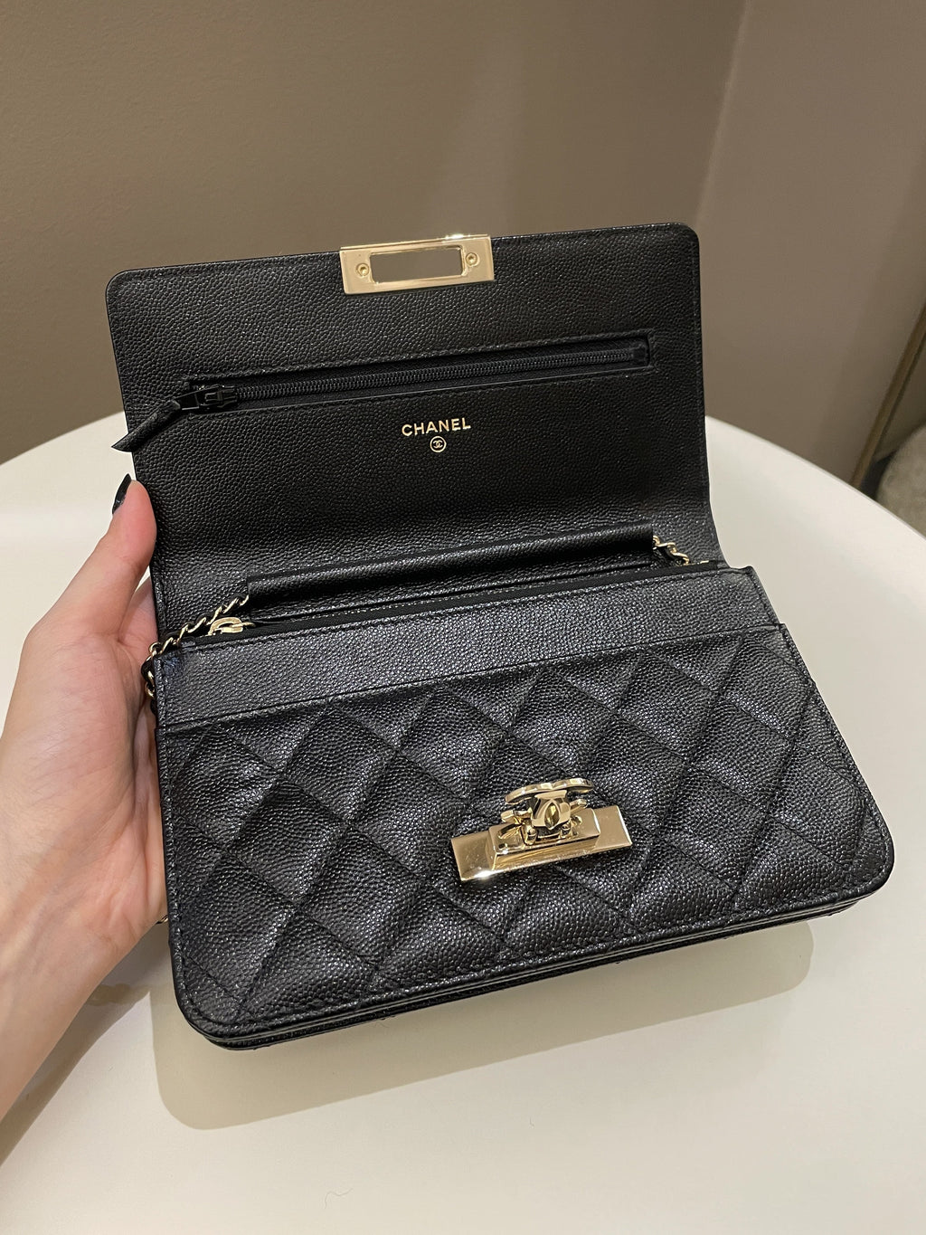 Chanel Golden Class Wallet On Chain Black Caviar