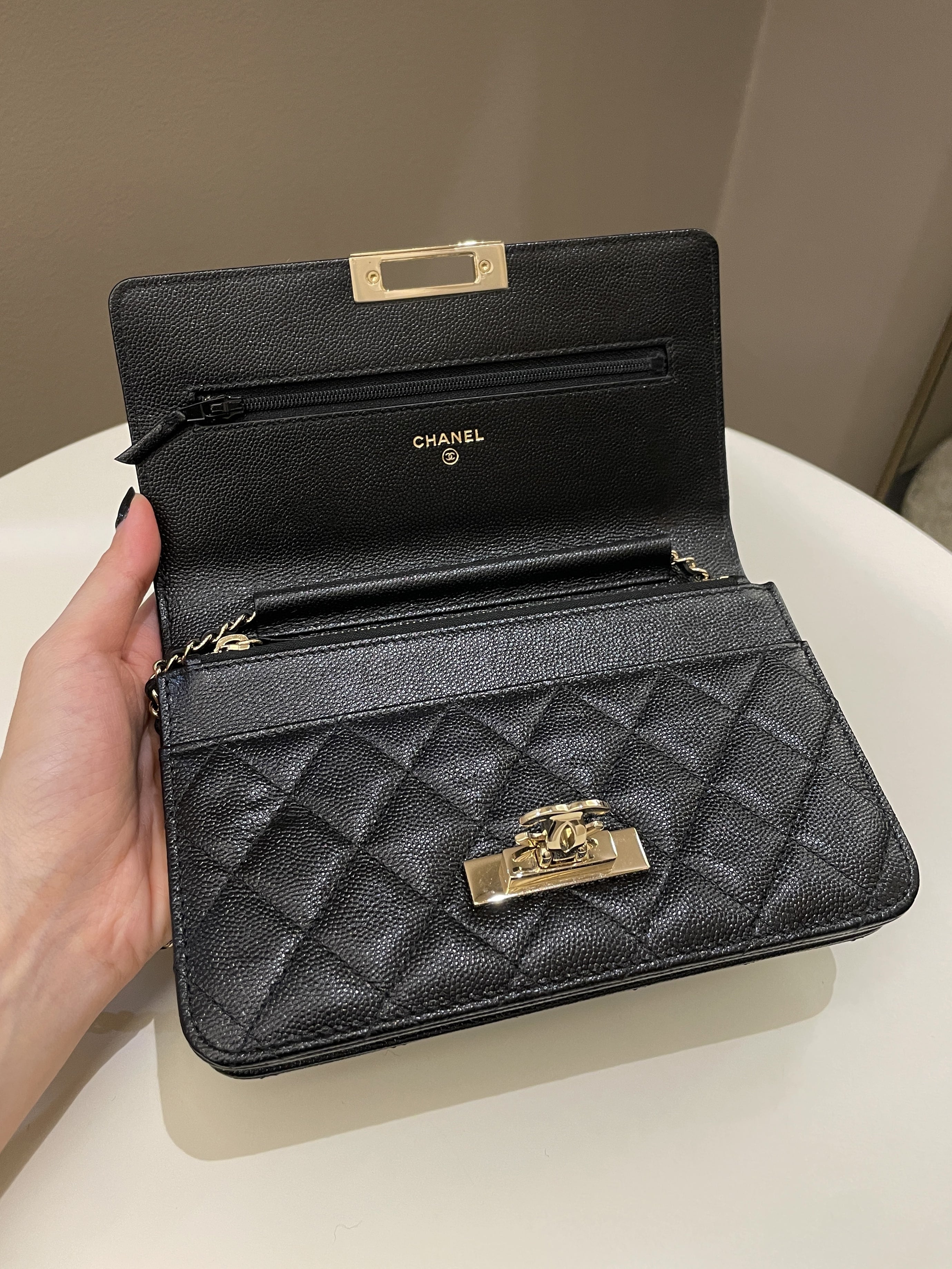 Chanel Golden Class Wallet On Chain Black Caviar
