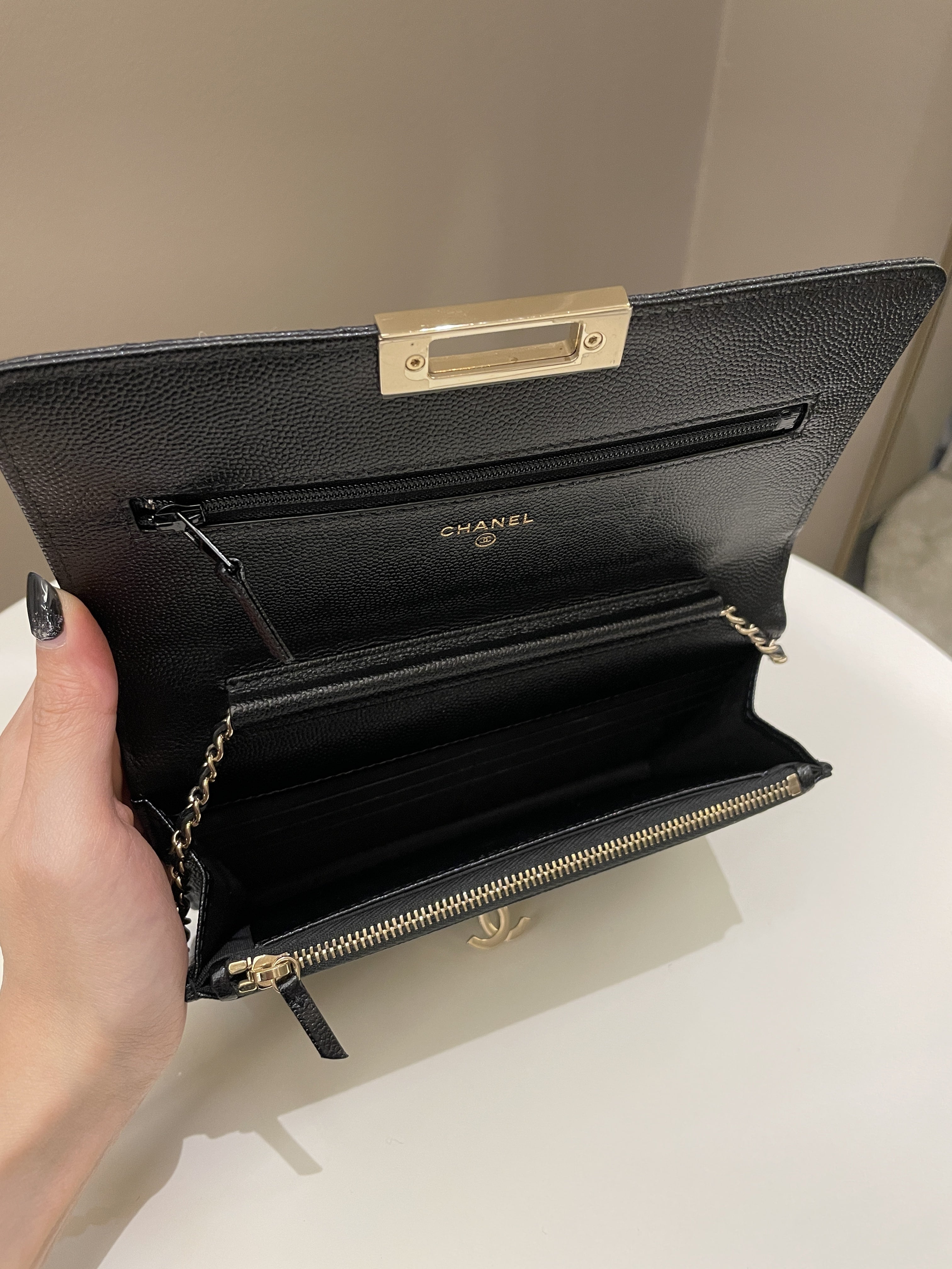 Chanel Golden Class Wallet On Chain Black Caviar