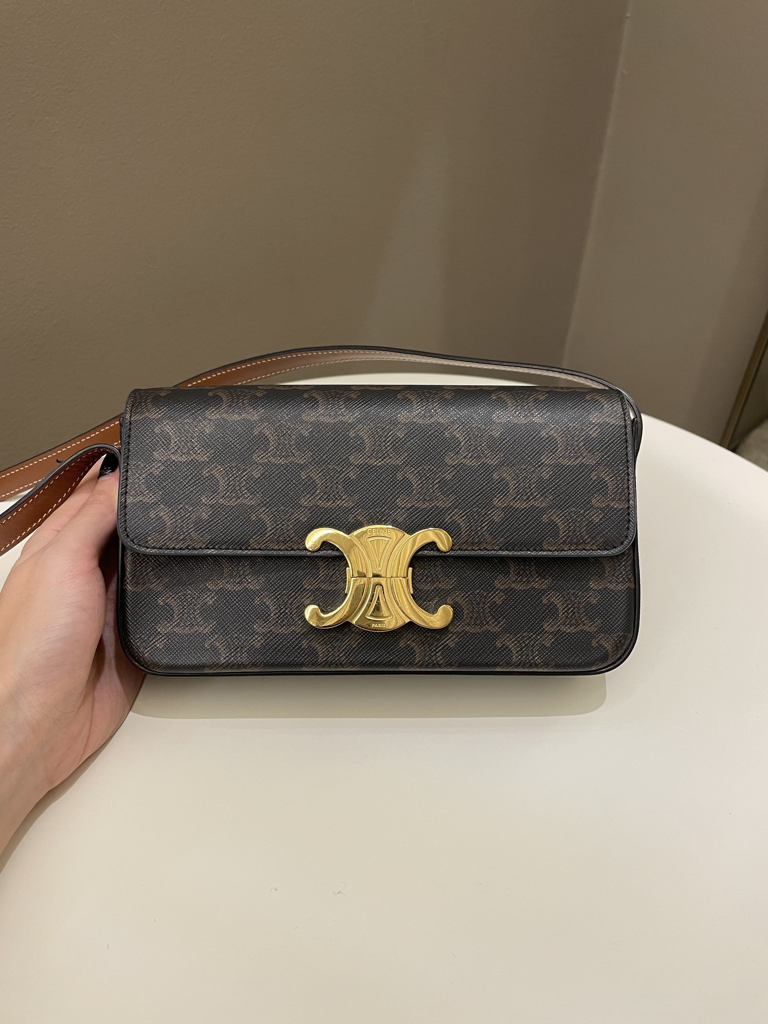 Celine Triomphe Bag Tan Canvas/ Calfskin