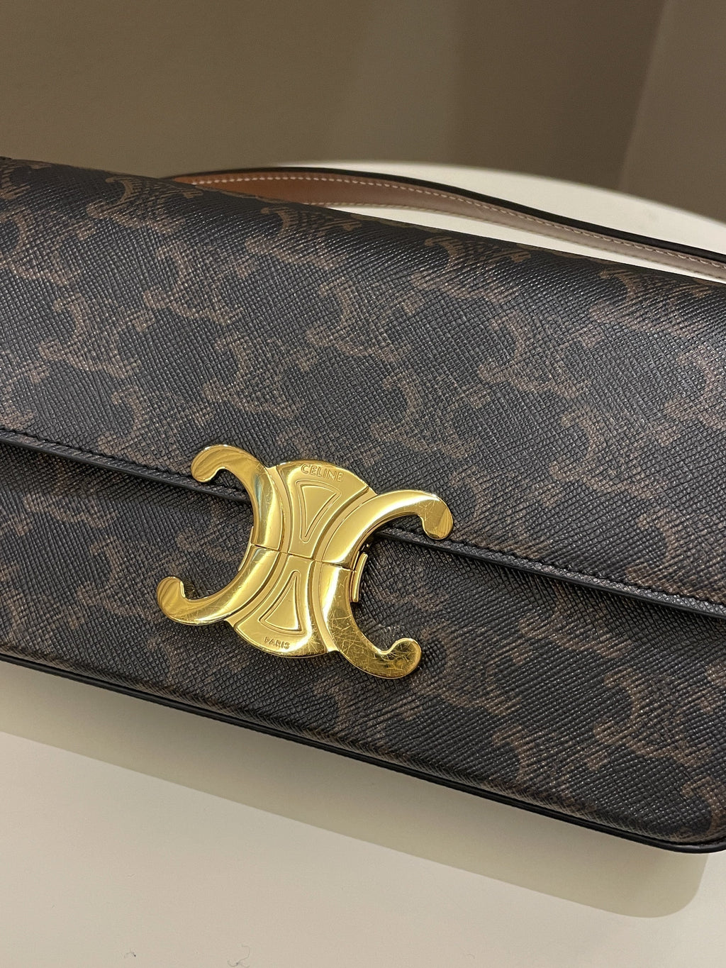 Celine Triomphe Bag Tan Canvas/ Calfskin