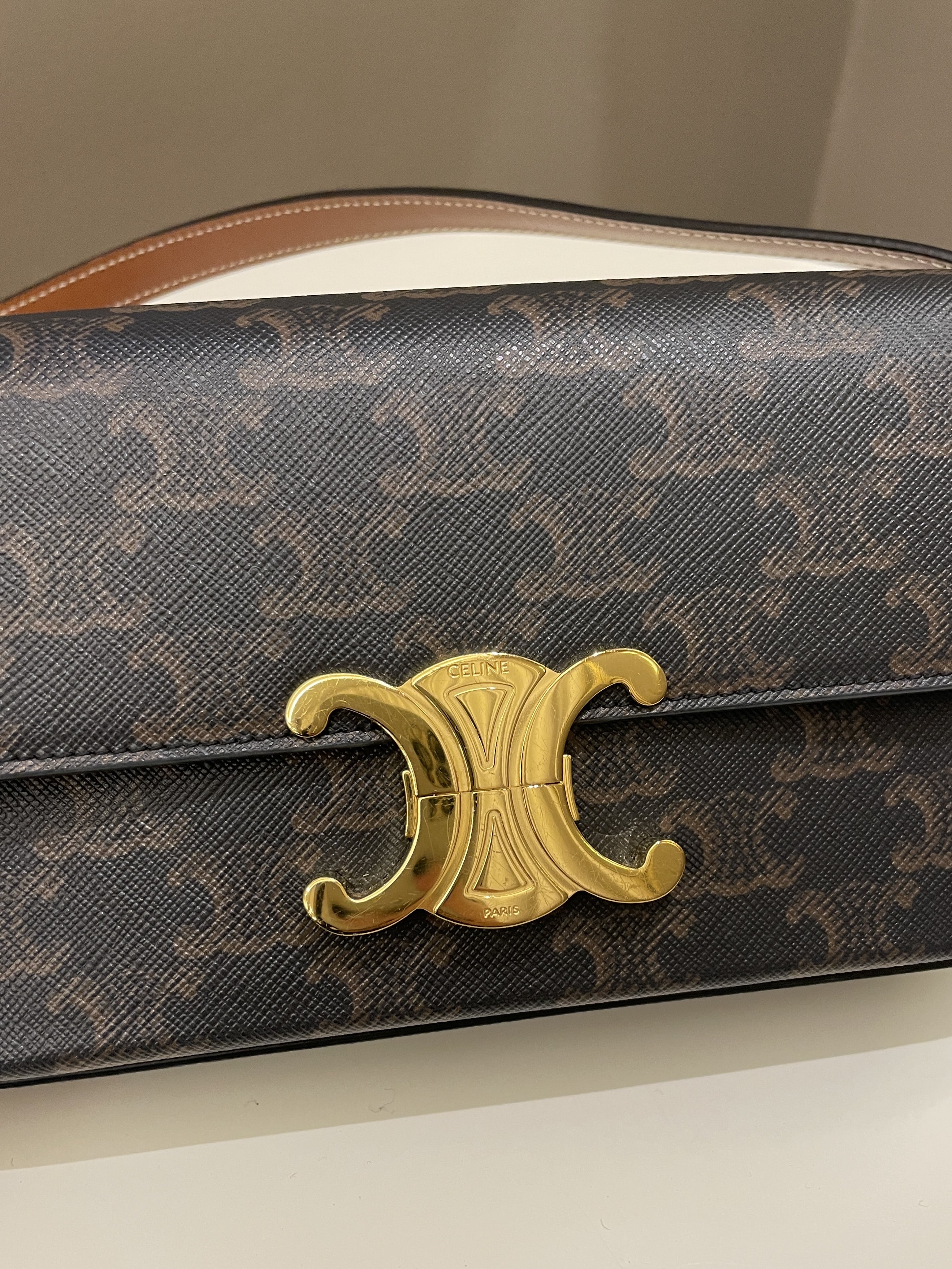 Celine Triomphe Bag Tan Canvas/ Calfskin