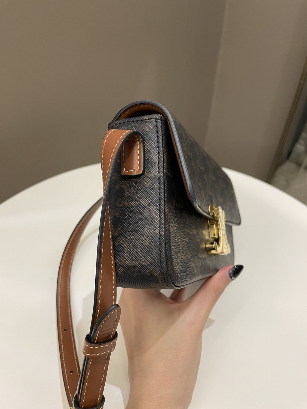 Celine Triomphe Bag Tan Canvas/ Calfskin