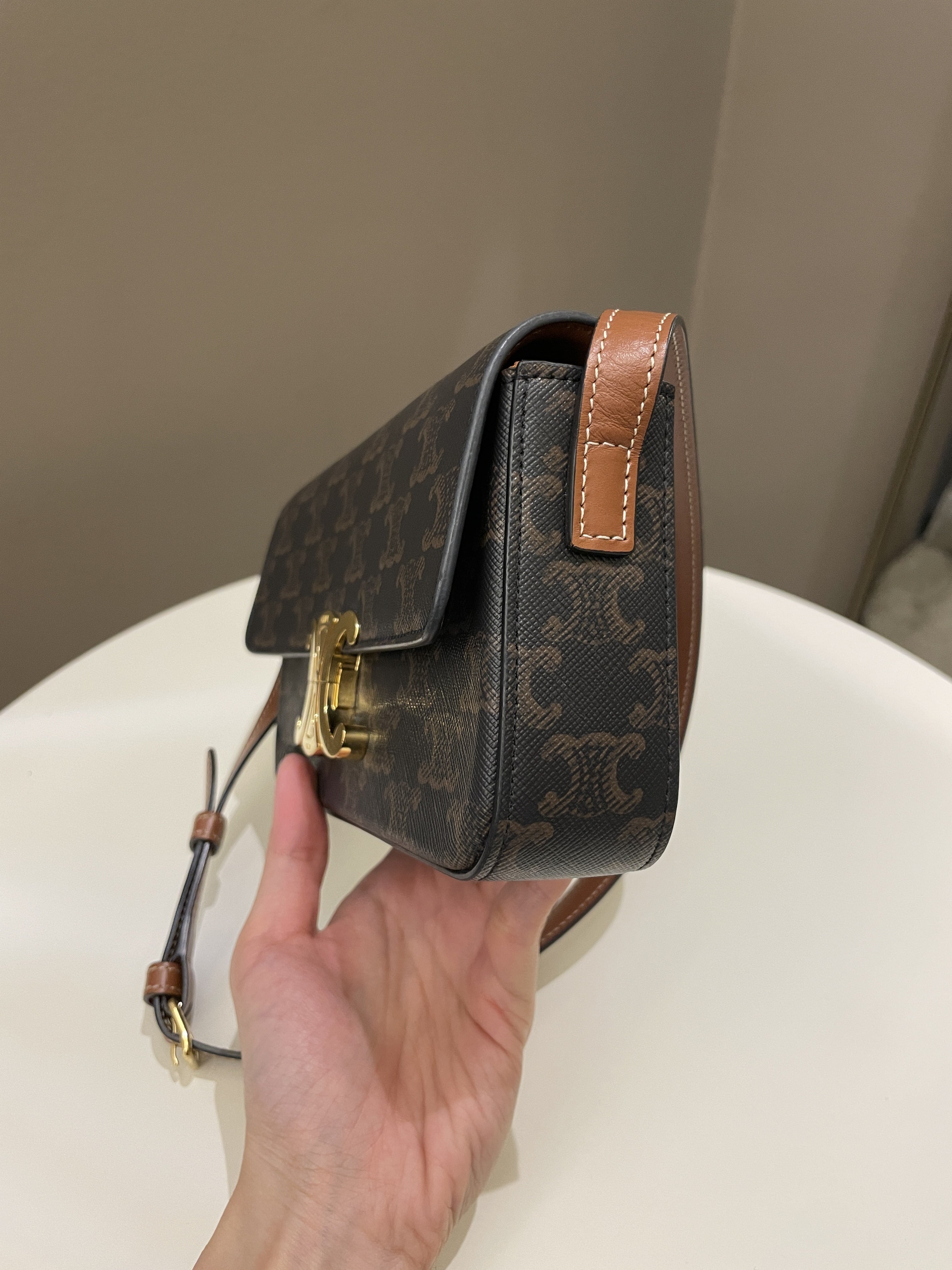 Celine Triomphe Bag Tan Canvas/ Calfskin