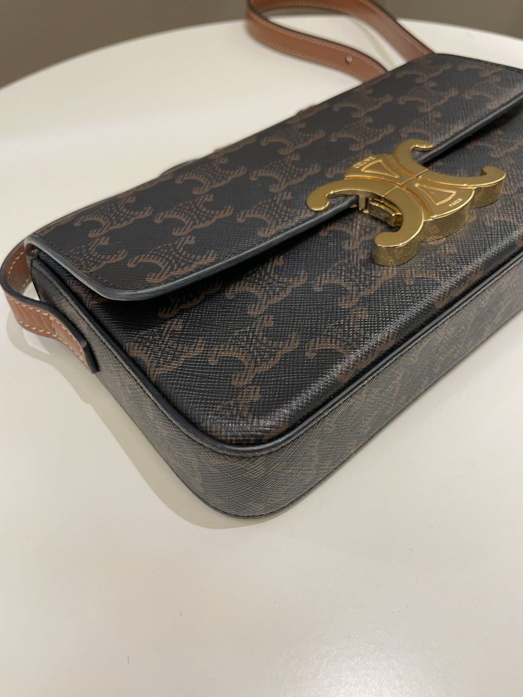 Celine Triomphe Bag Tan Canvas/ Calfskin