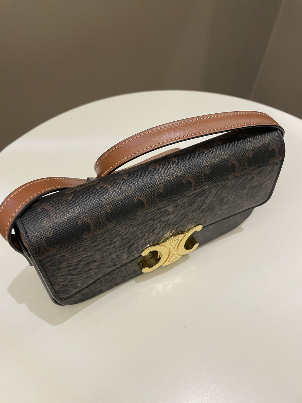 Celine Triomphe Bag Tan Canvas/ Calfskin