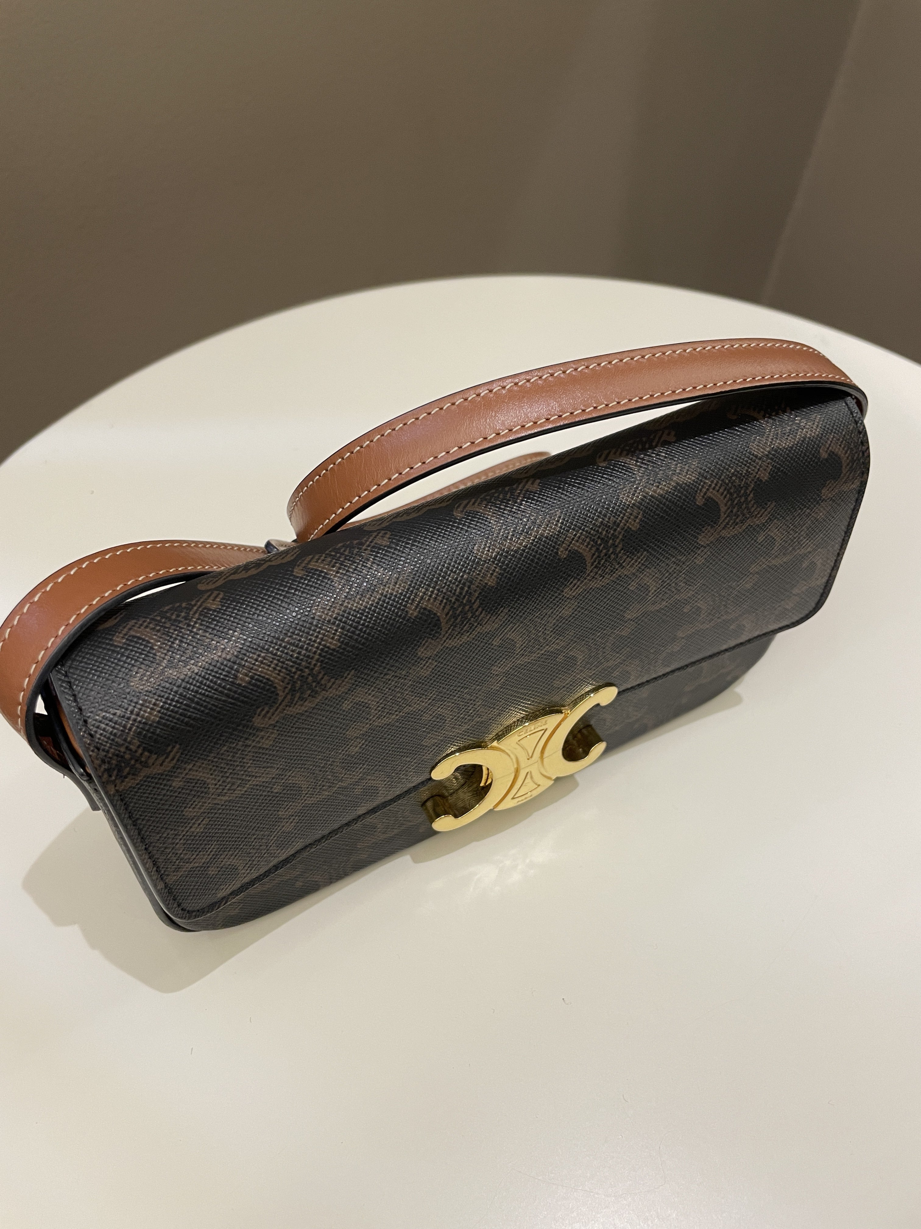 Celine Triomphe Bag Tan Canvas/ Calfskin