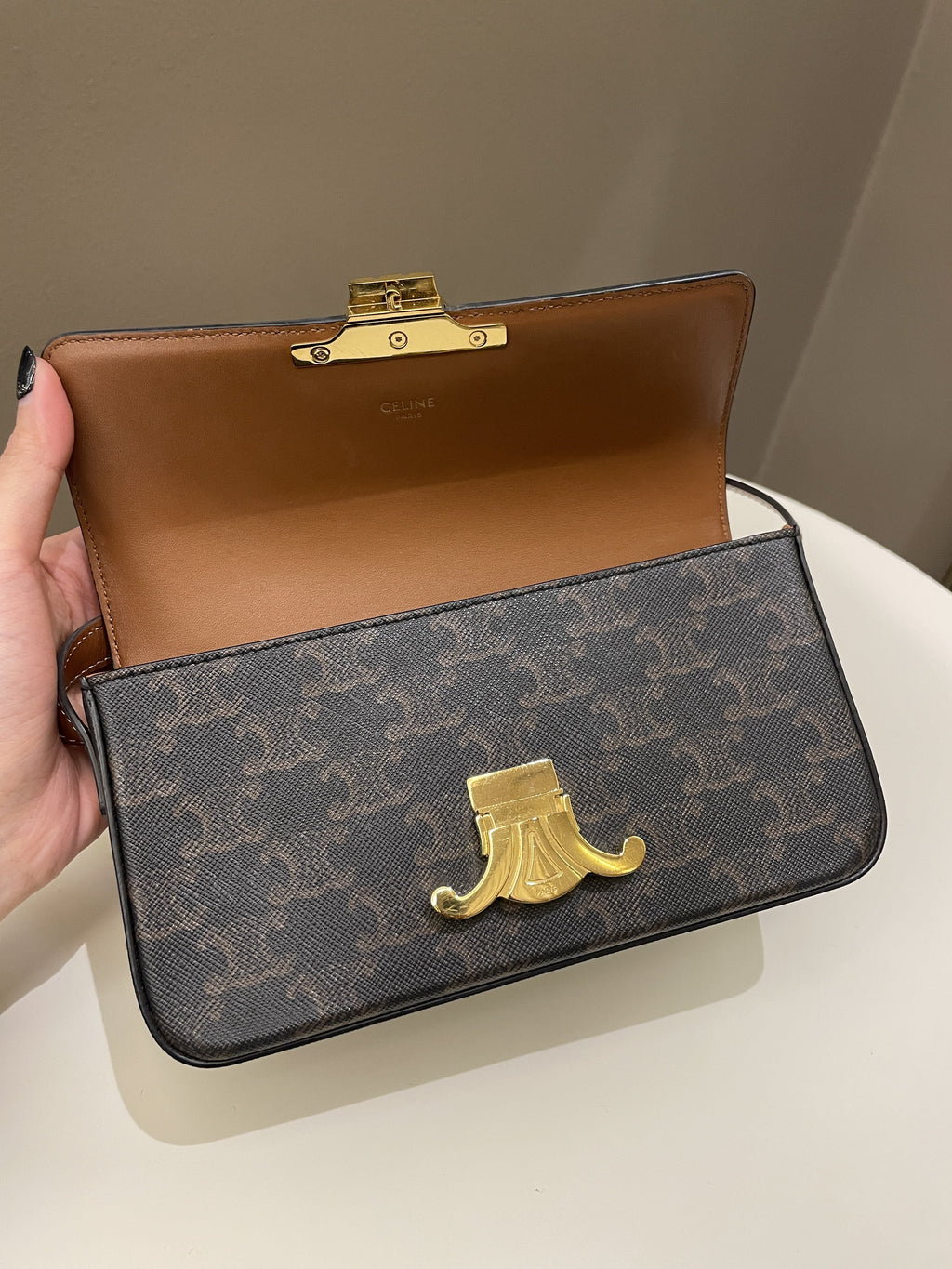 Celine Triomphe Bag Tan Canvas/ Calfskin