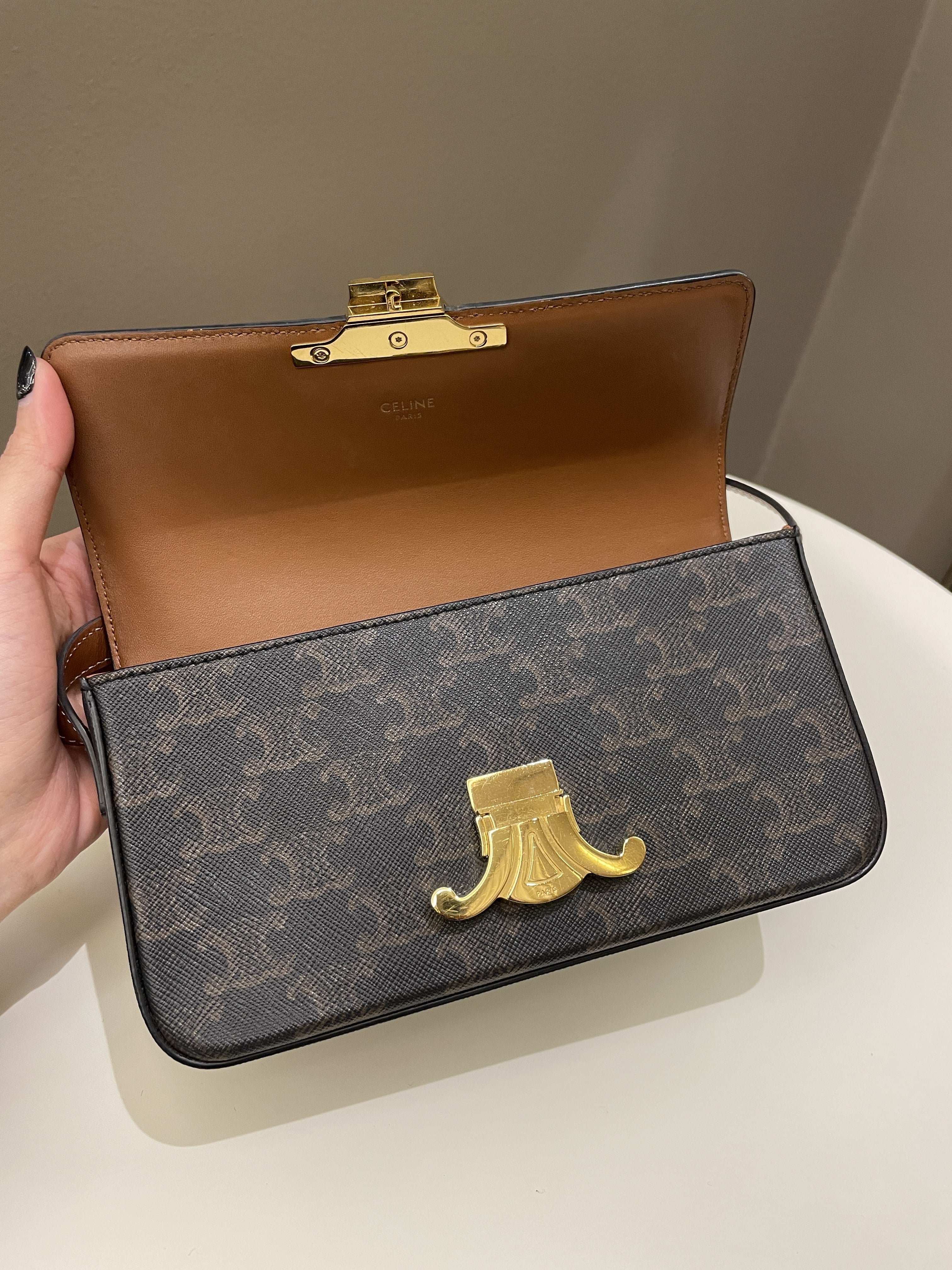 Celine Triomphe Bag Tan Canvas/ Calfskin