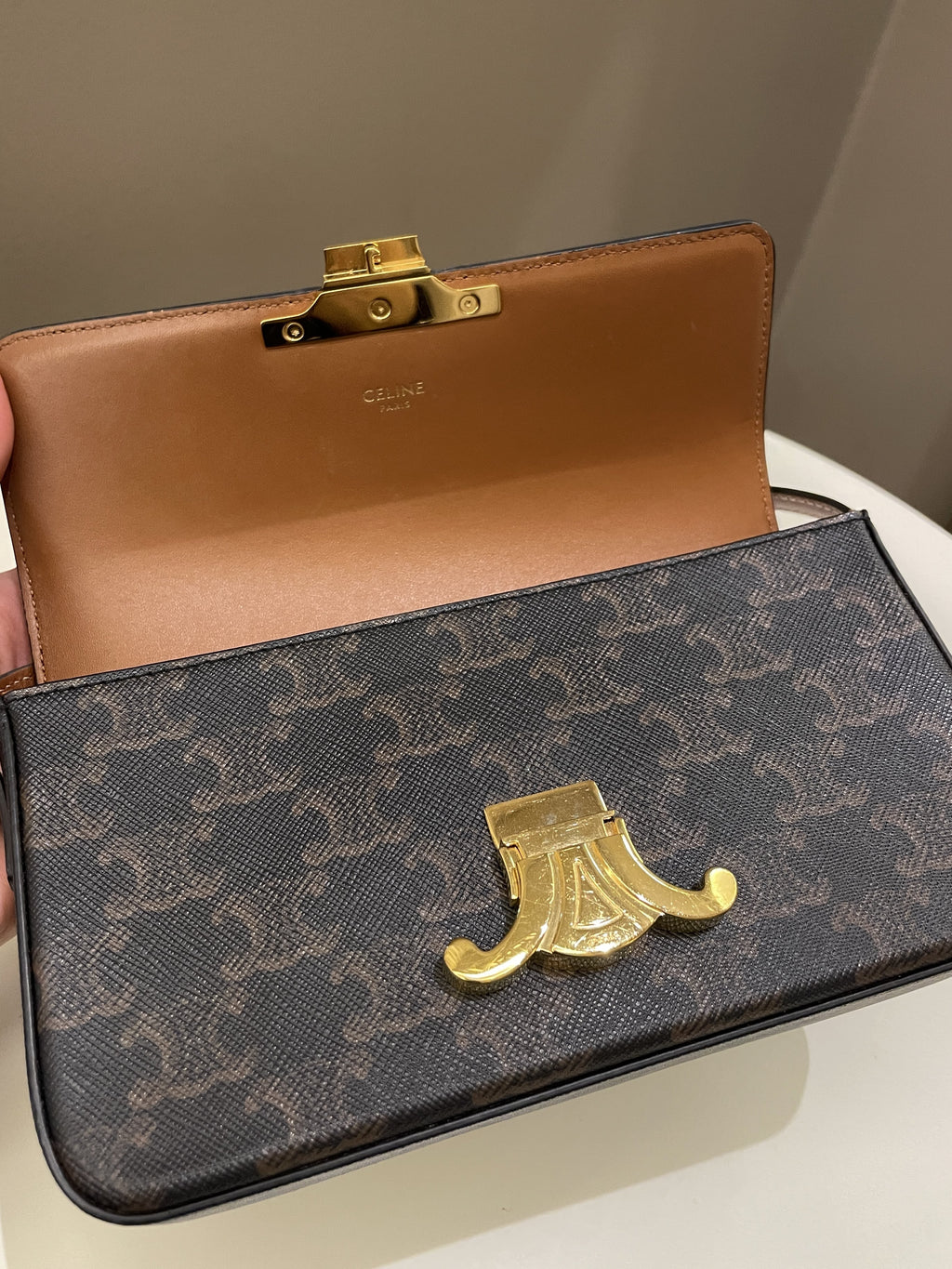 Celine Triomphe Bag Tan Canvas/ Calfskin