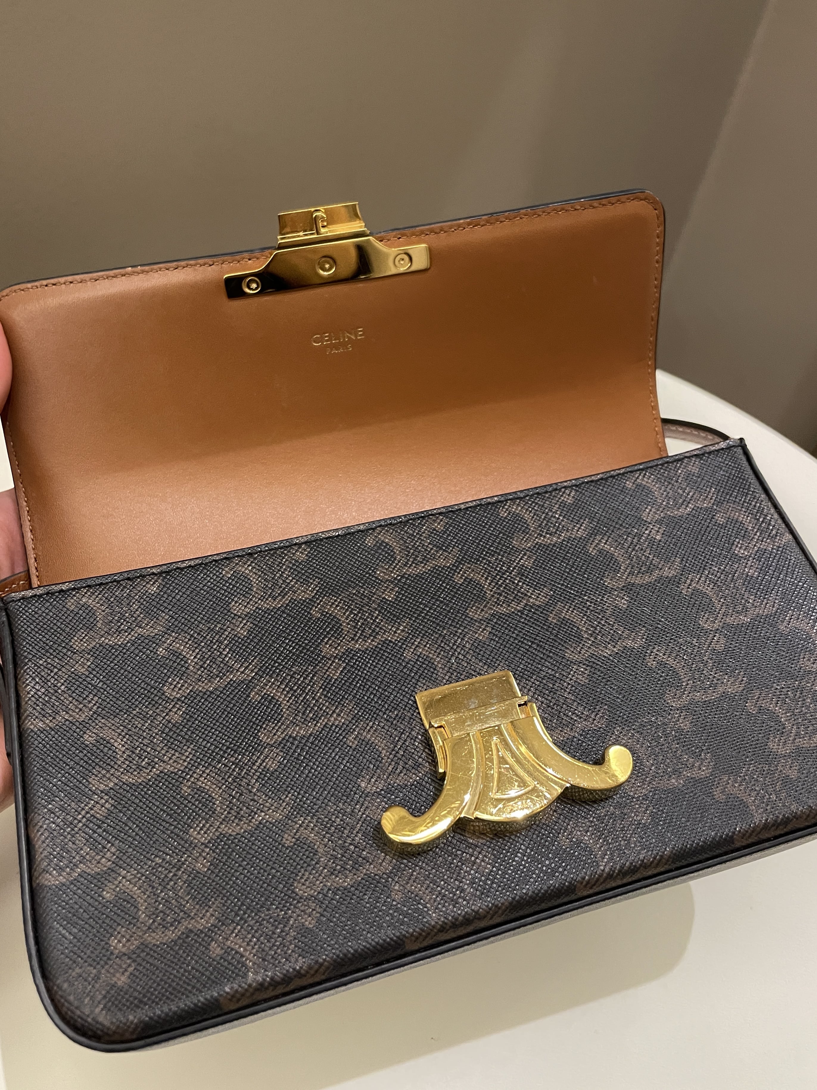 Celine Triomphe Bag Tan Canvas/ Calfskin
