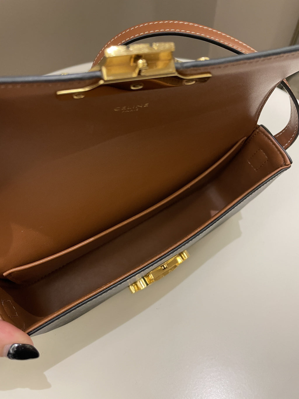 Celine Triomphe Bag Tan Canvas/ Calfskin