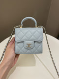 Chanel 22P Top Handle Clutch On Chain Baby Blue Lambskin