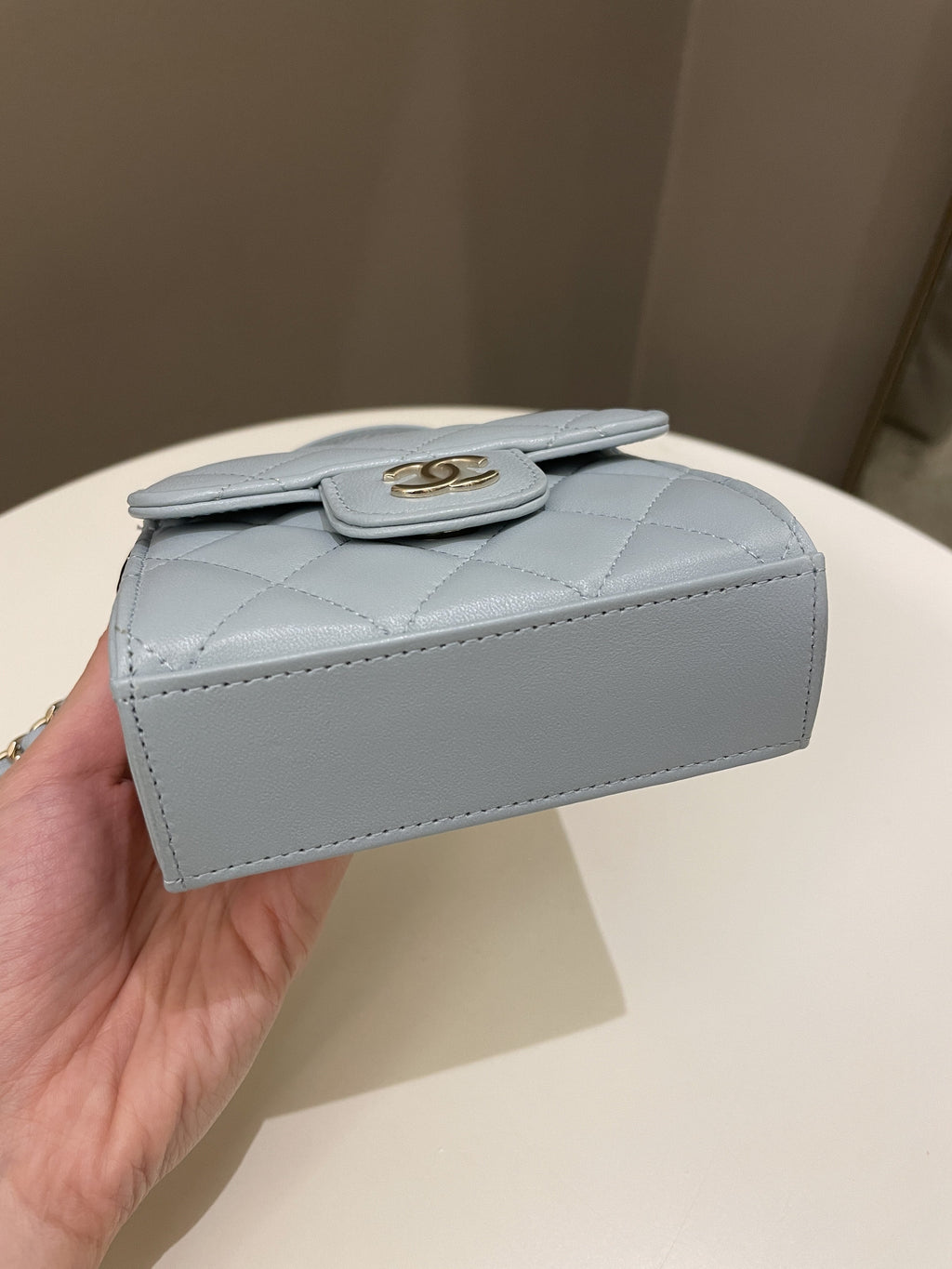 Chanel 22P Top Handle Clutch On Chain Baby Blue Lambskin