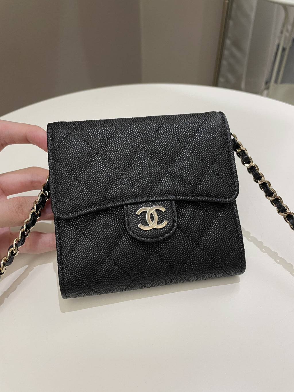 Chanel Quilted Compact Wallet On Chain Black caviar