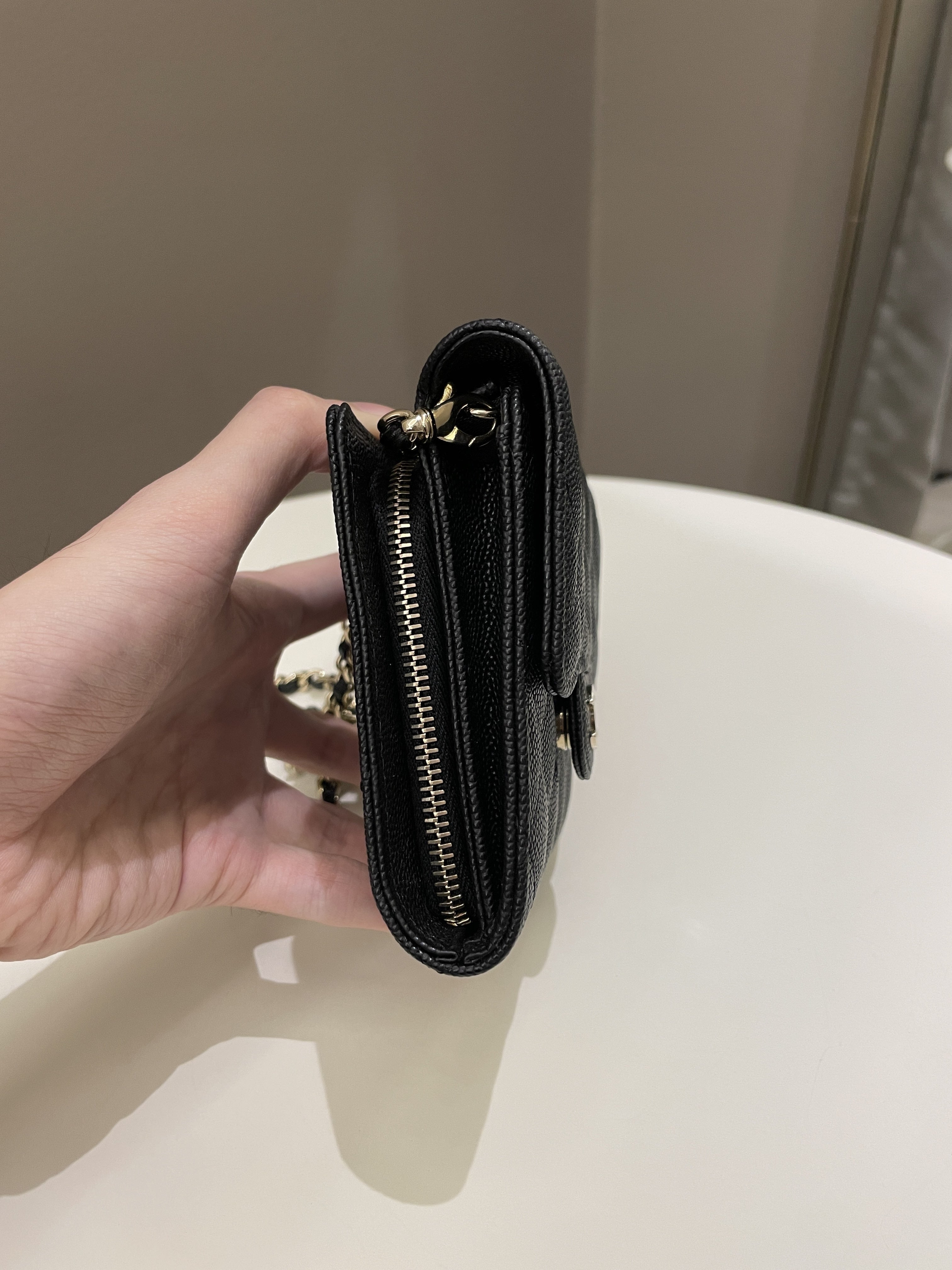 Chanel Quilted Compact Wallet On Chain Black caviar
