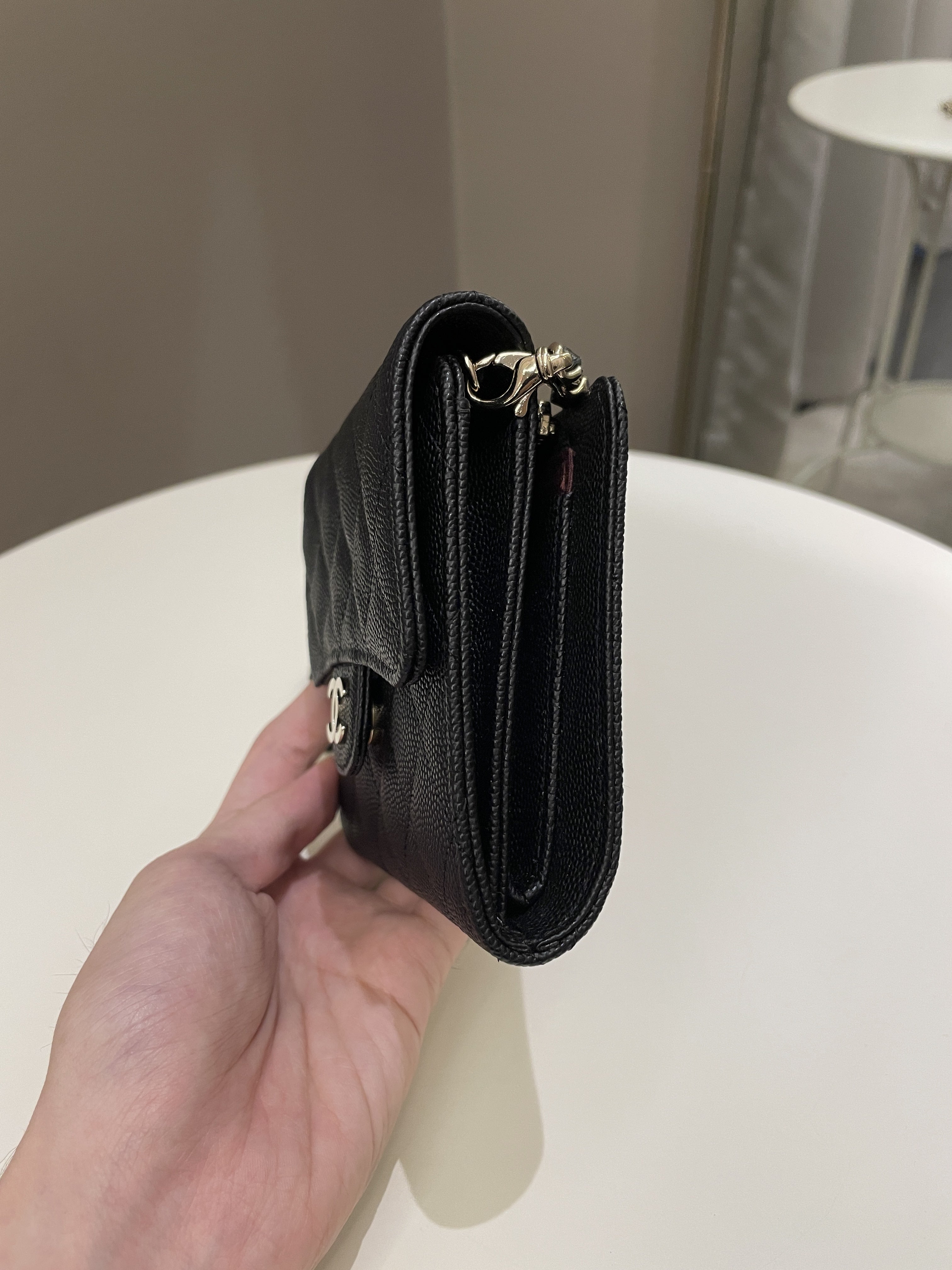 Chanel Quilted Compact Wallet On Chain Black caviar
