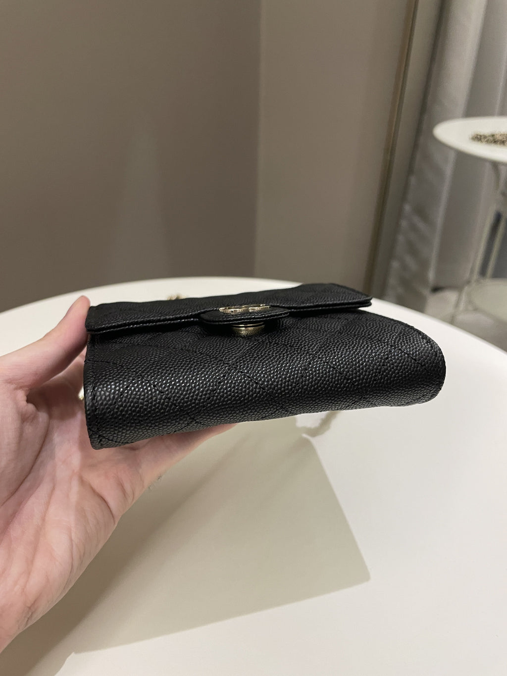 Chanel Quilted Compact Wallet On Chain Black caviar