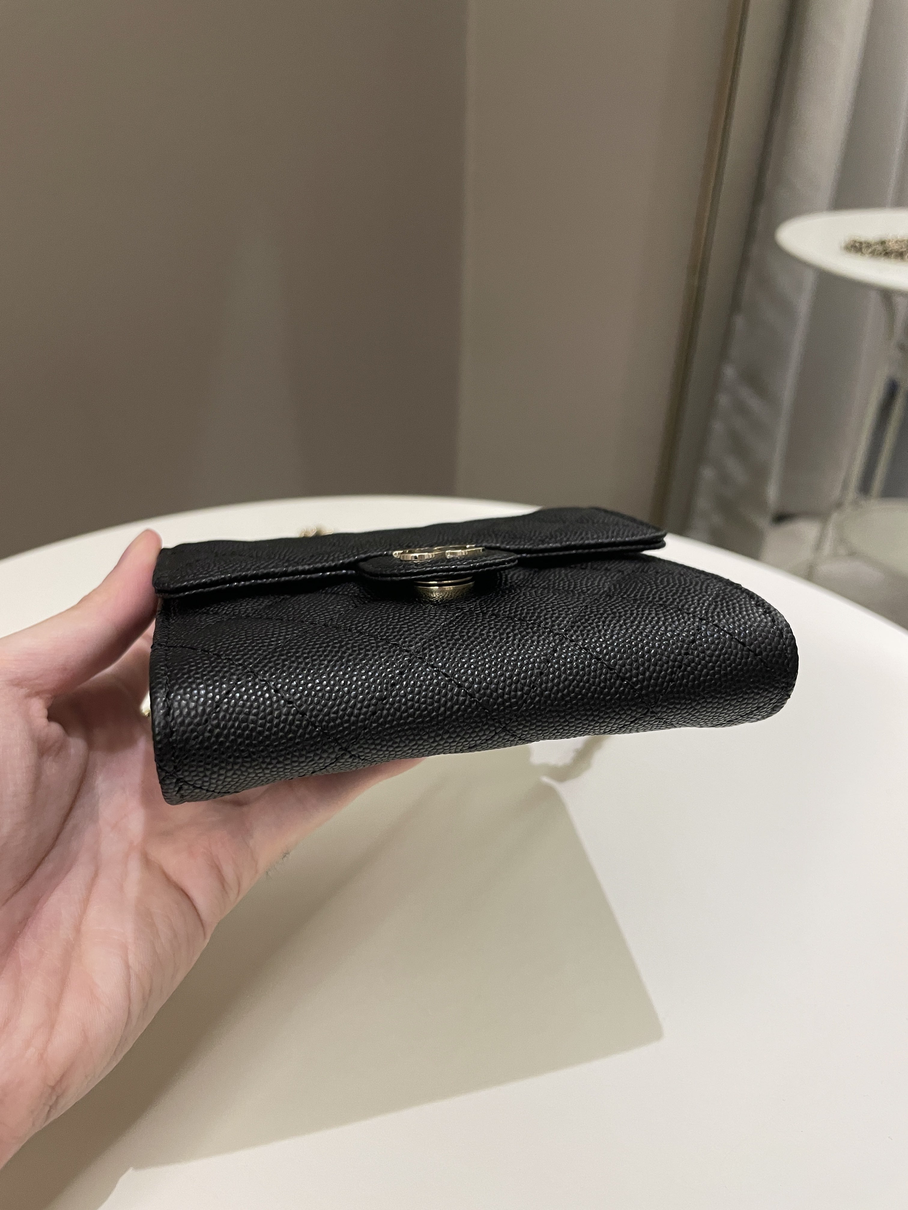 Chanel Quilted Compact Wallet On Chain Black caviar